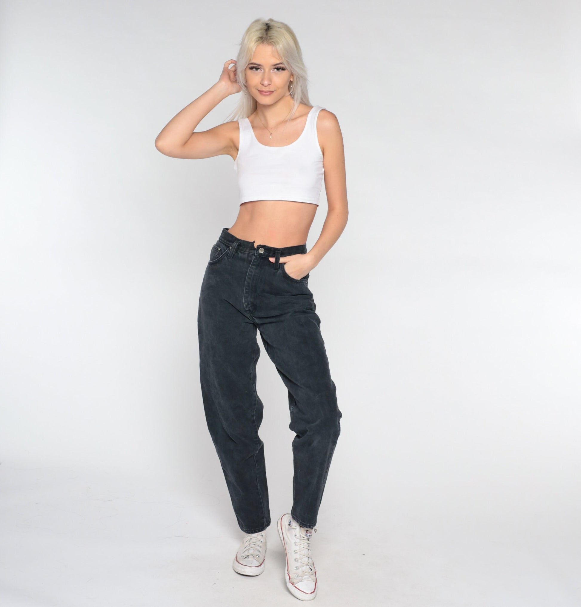00s Anchor Blue Black High Rise Straight Leg Jeans Tapered Small 27