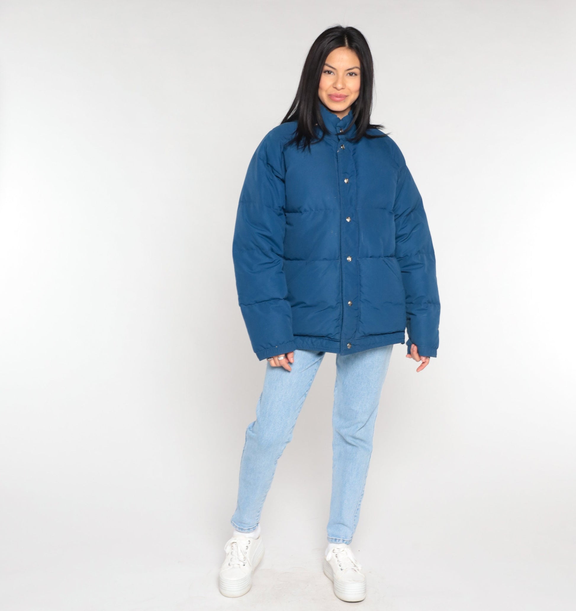 80s Gerry Navy Down Puffer Jacket Ski Coat Snap Front Large