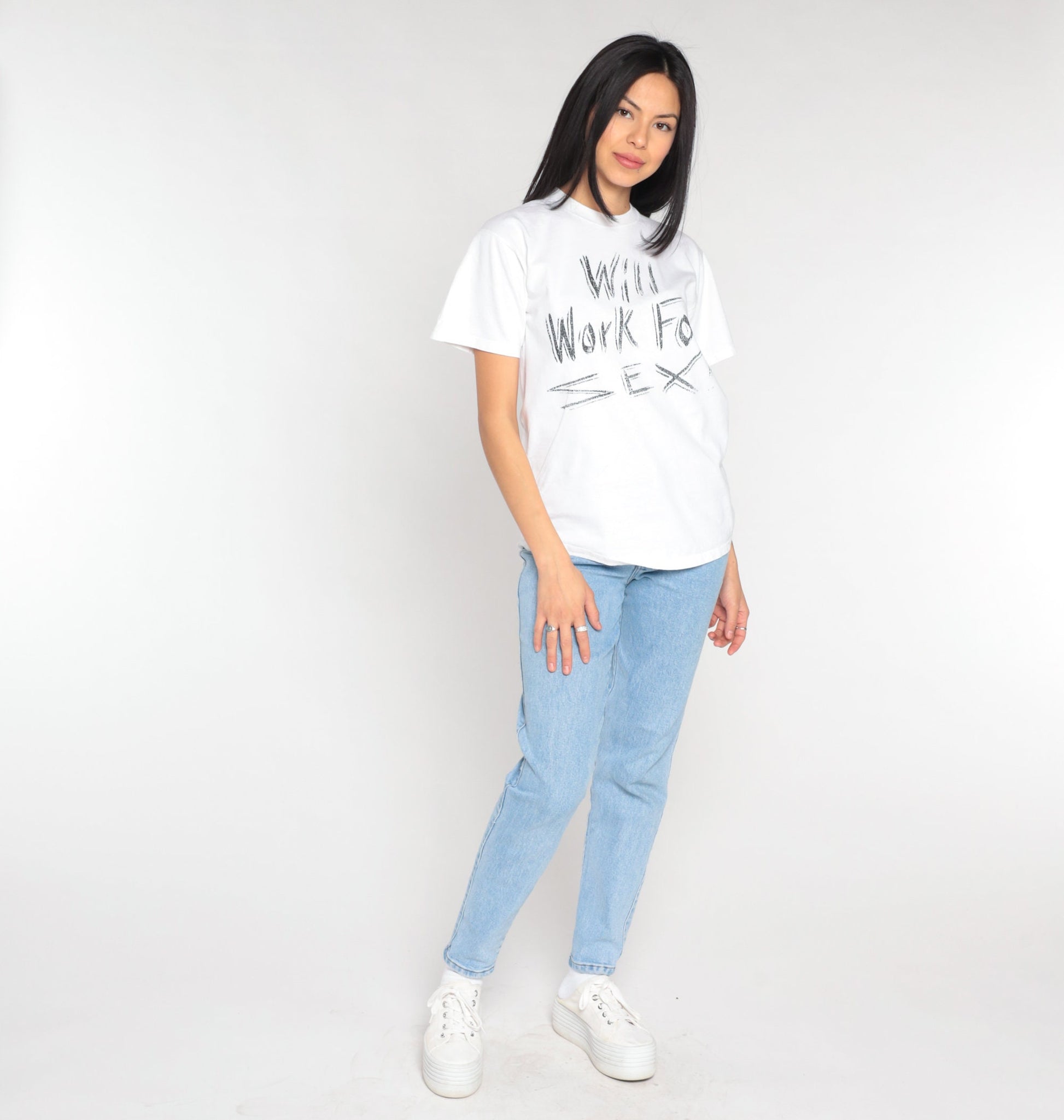 90s Will Work for Sex Graphic T-Shirt White Cotton Jerzees Medium