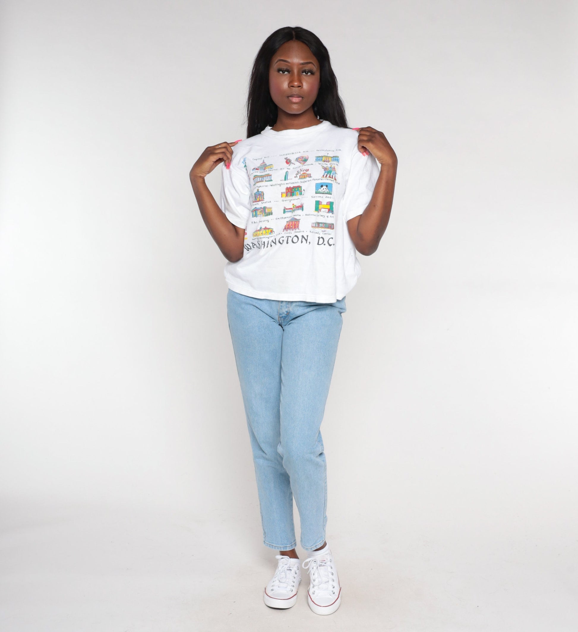 90s Washington DC Landmarks Graphic T-Shirt White Cotton Tee Medium M