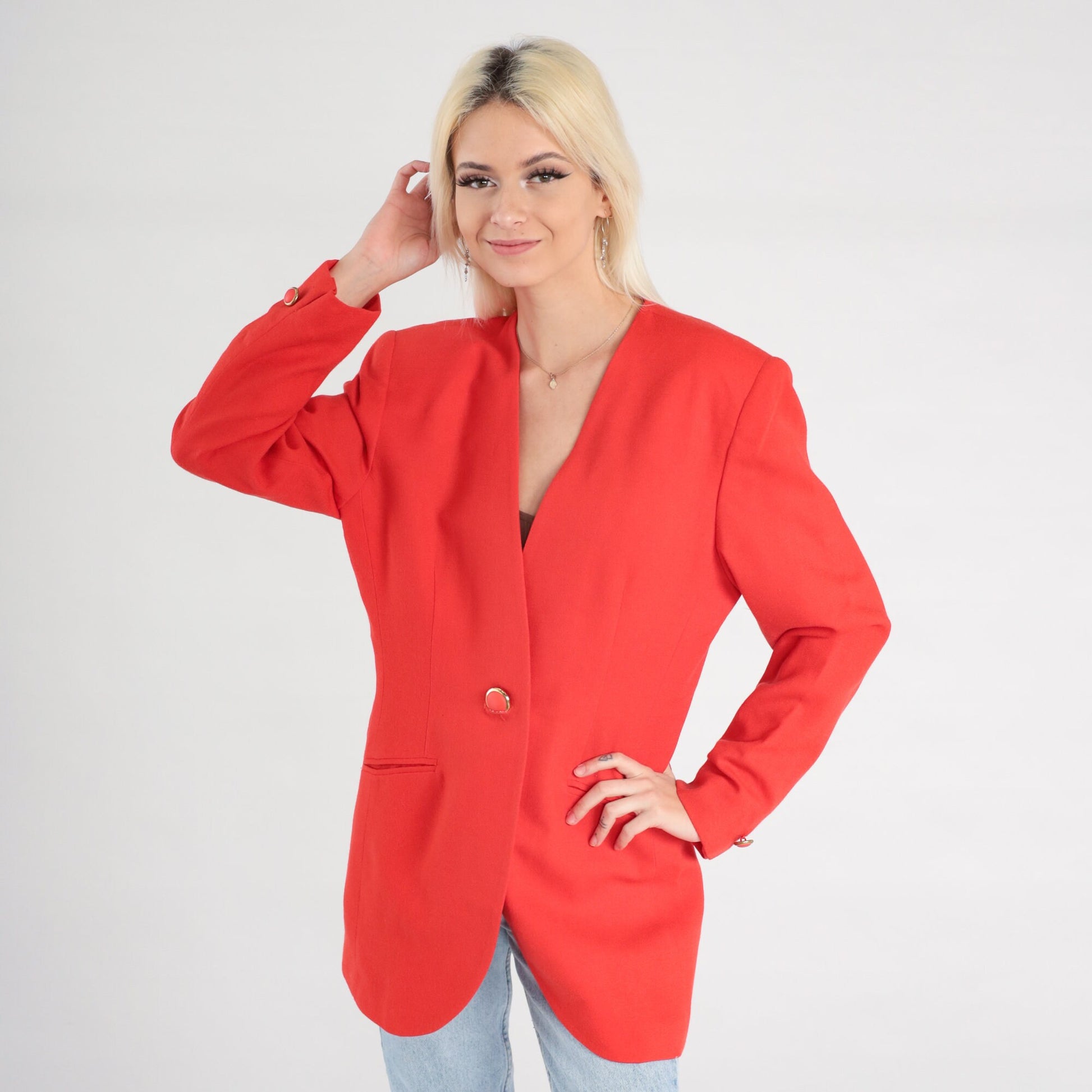 Christian Dior 90s Wool Blazer Red Button-Up Jacket Medium 10
