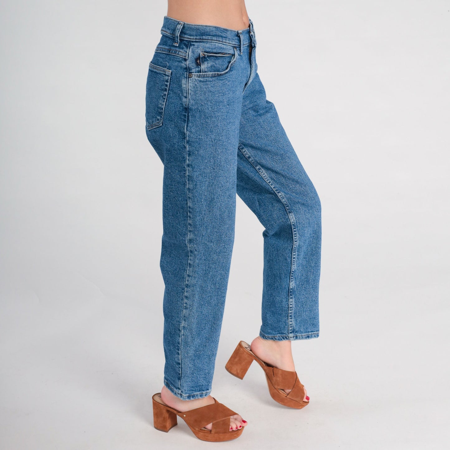 90s Blue Denim Tapered Mom Jeans Mid Rise Medium 8