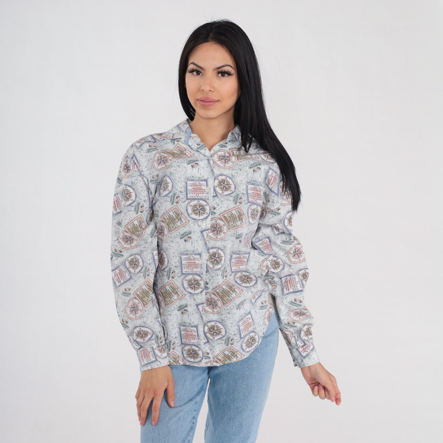 90s Dockers Butterfly Flower Print Button Up Shirt Yellow Cotton Medium M