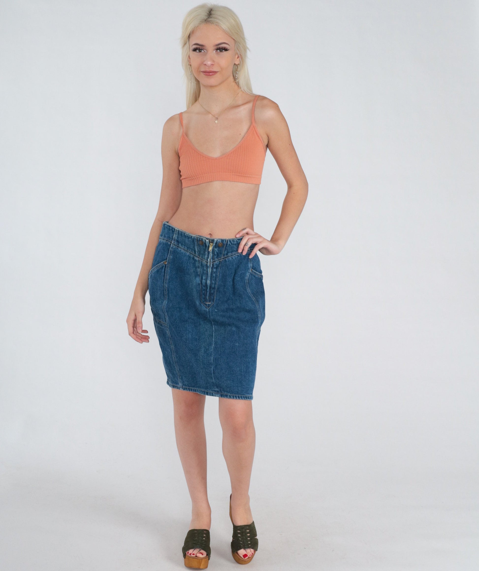 90s Gitano Dark Wash Denim Mini Skirt High Waist Pencil Cut Medium