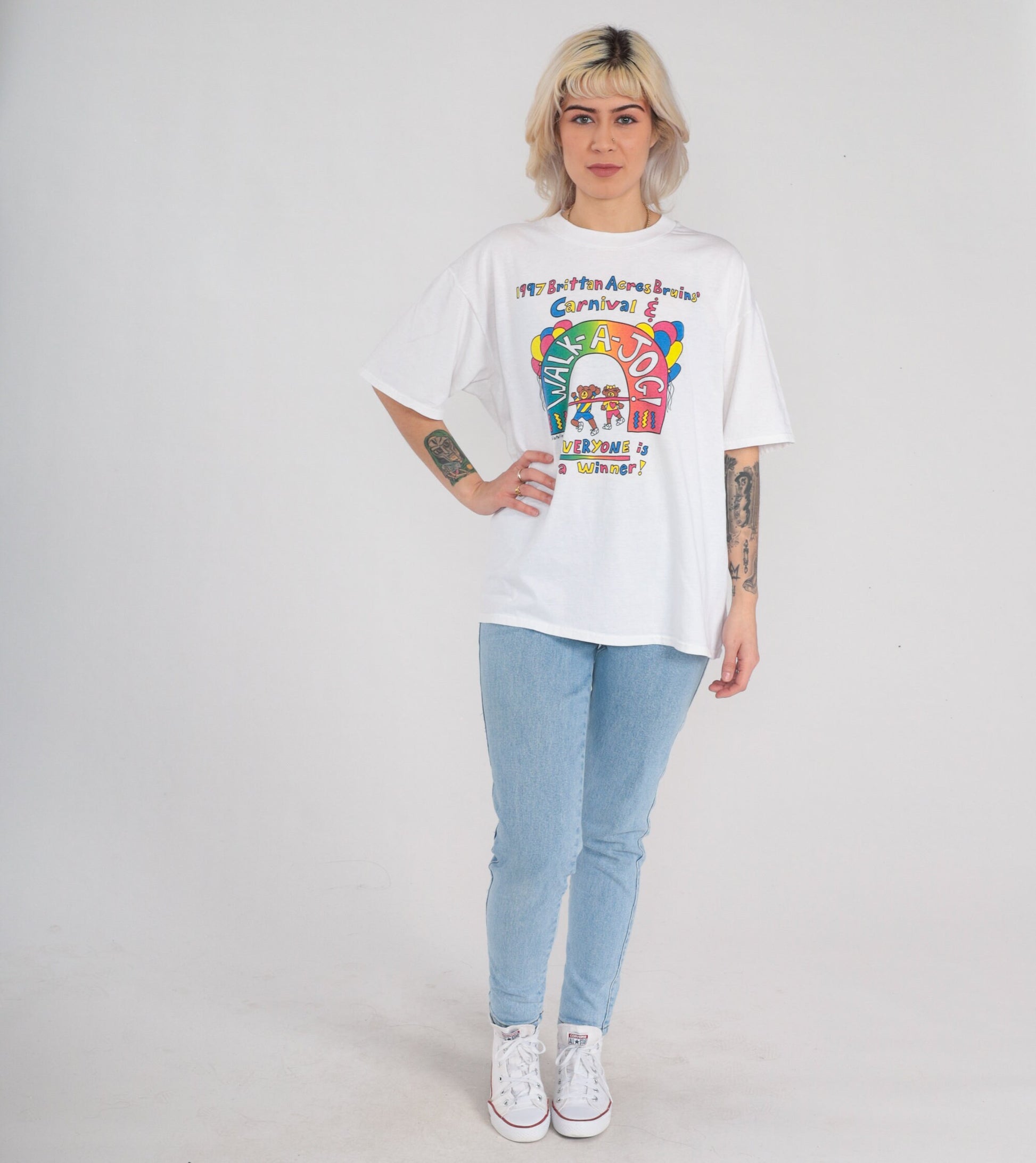 90s Brittan Acres Elementary School Walkathon Carnival Bear Graphic Tee Large