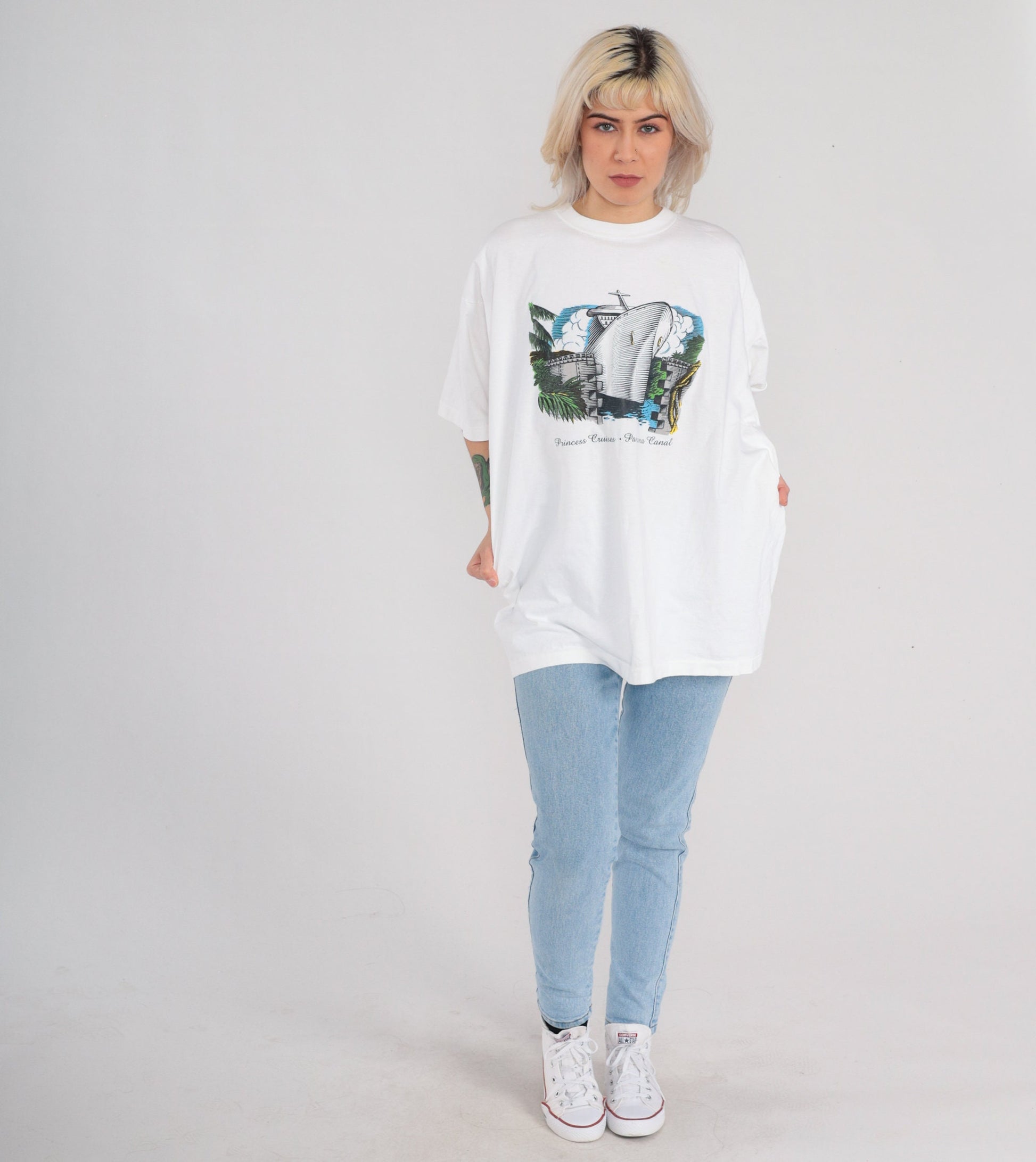 90s Princess Cruises Panama Canal Graphic T-Shirt White Single Stitch Extra Large