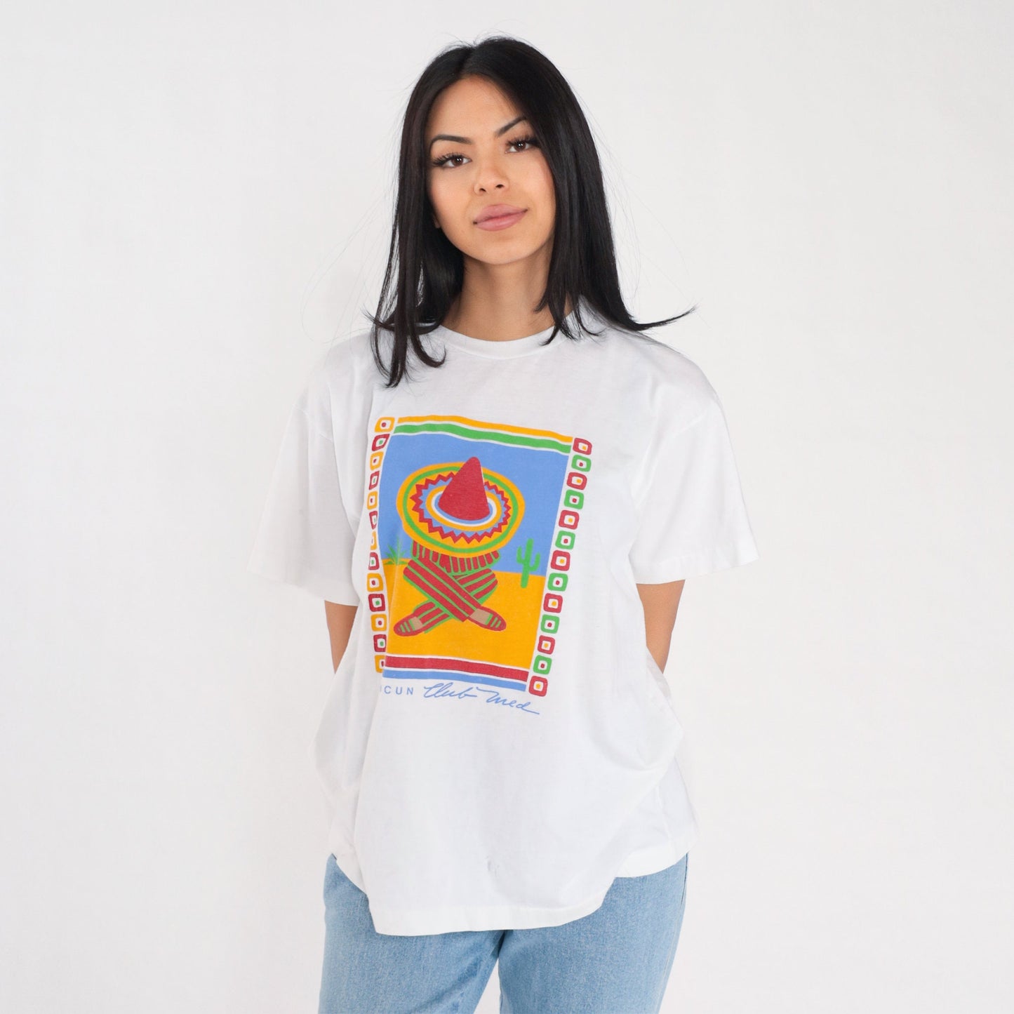 90s Cancun Club Med Graphic T-Shirt Sombrero Cactus Single Stitch XL