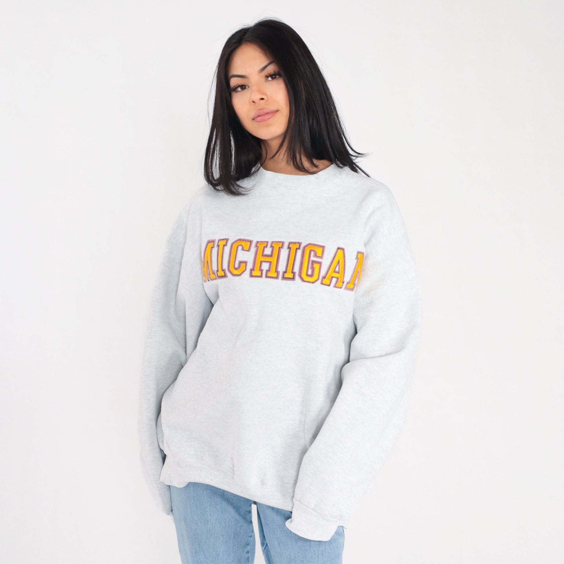 90s Michigan Wolverines University Sweatshirt Heather Grey Gold Graphic XXL