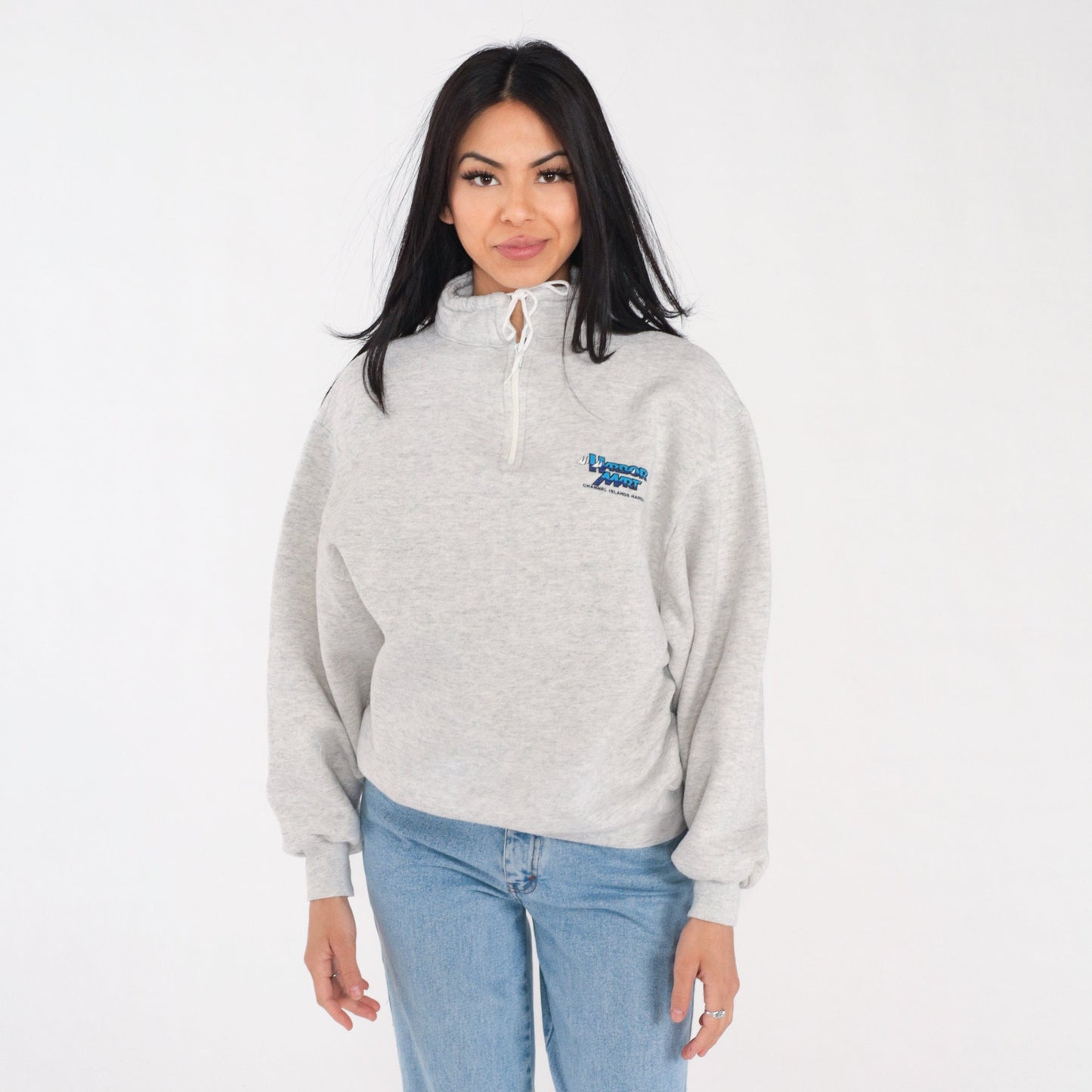 90s Harbor Mart Channel Islands Quarter Zip Sweatshirt Heather Grey Large L