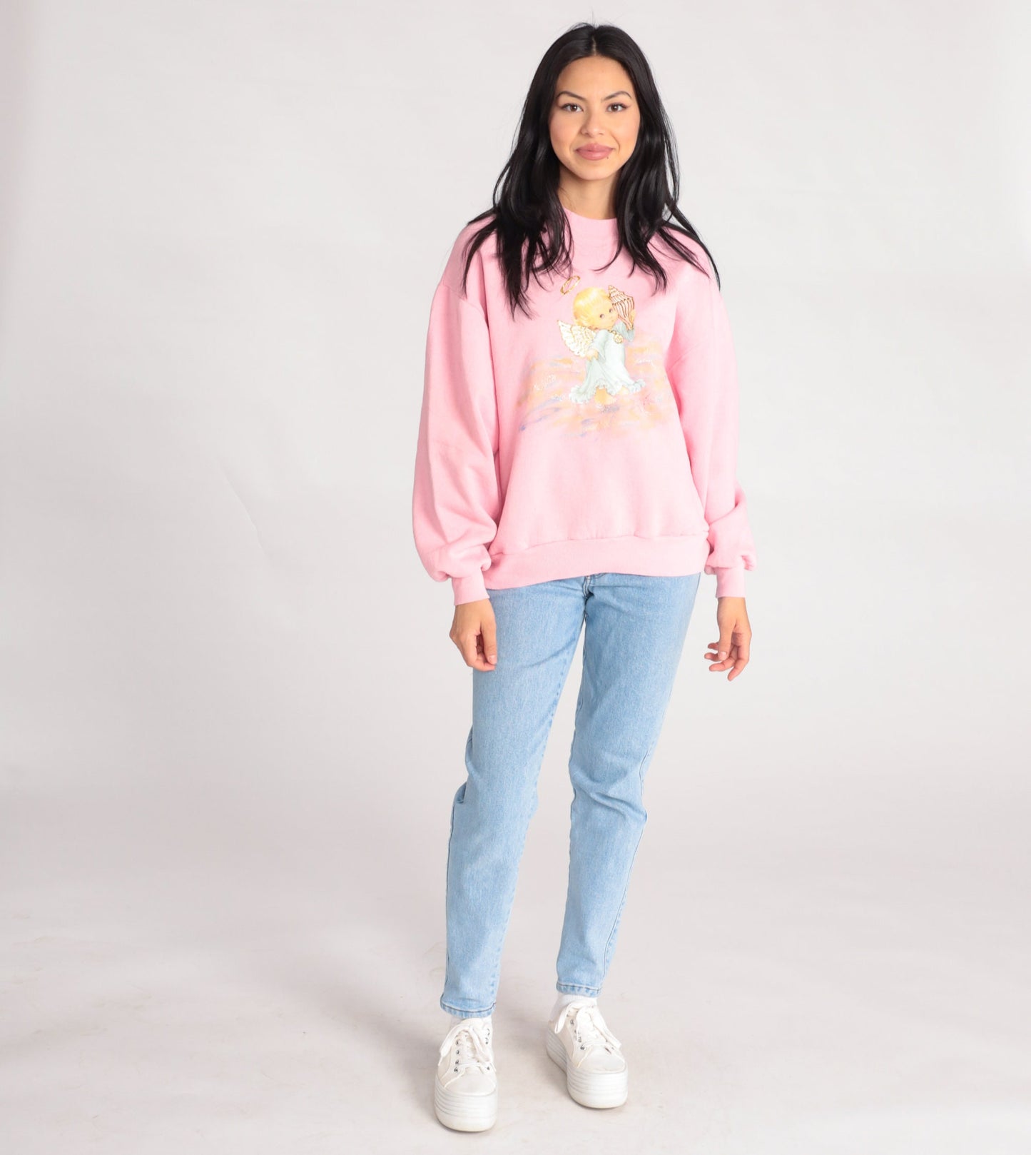 90s Jerzees Baby Angel Beach Sweatshirt Pink Graphic Crewneck Large