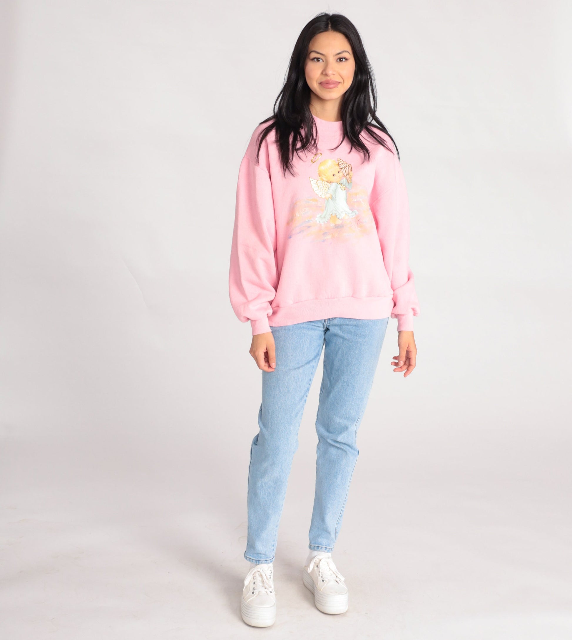 90s Jerzees Baby Angel Beach Sweatshirt Pink Graphic Crewneck Large
