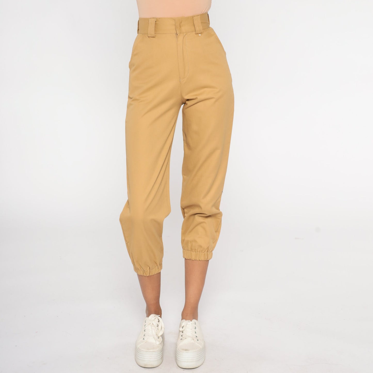 90s Tan Cropped Pants High Waisted Straight Leg Cotton Extra Small XS