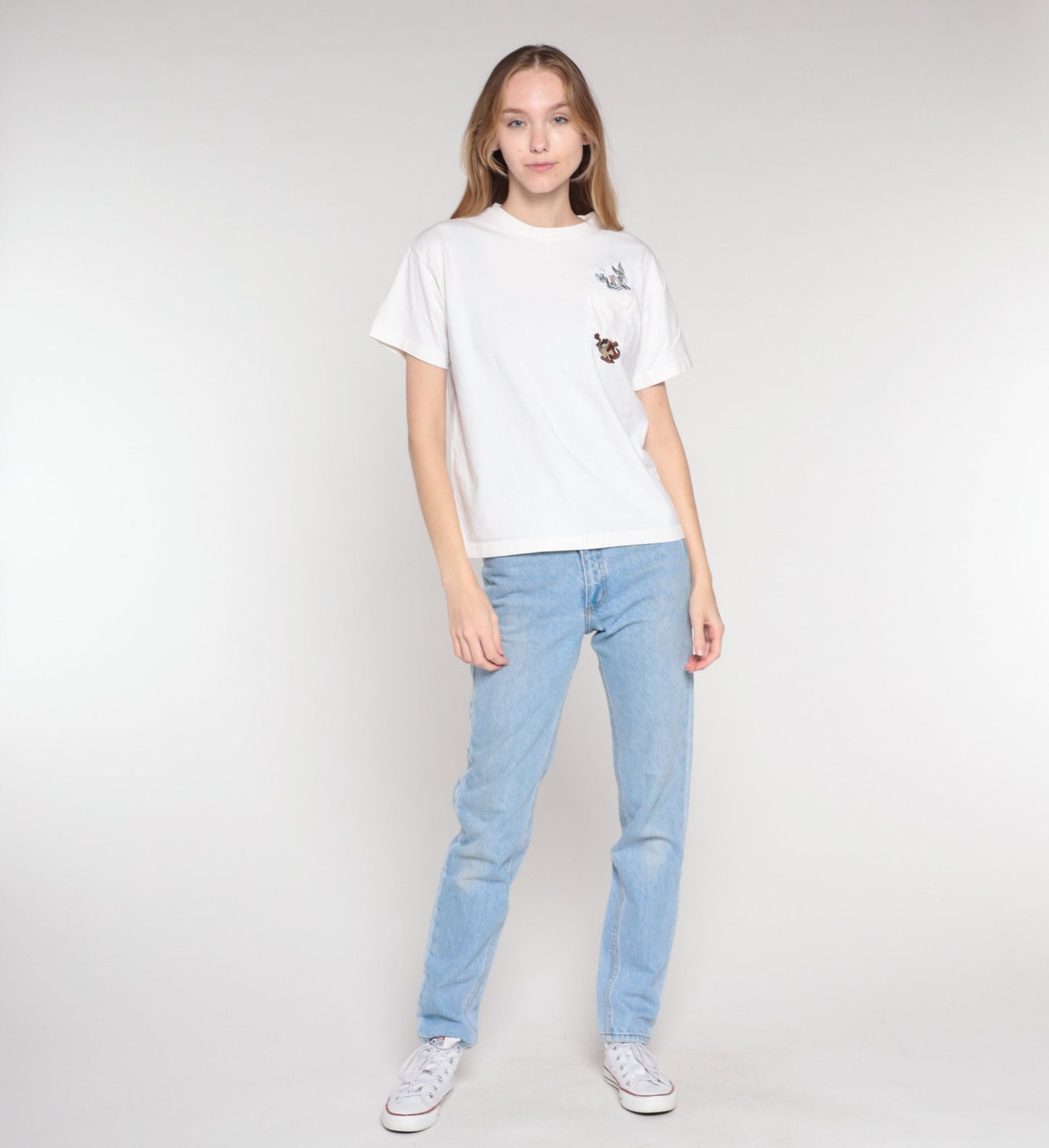 00s Warner Bros Looney Tunes Embroidered Pocket Tee White Medium M