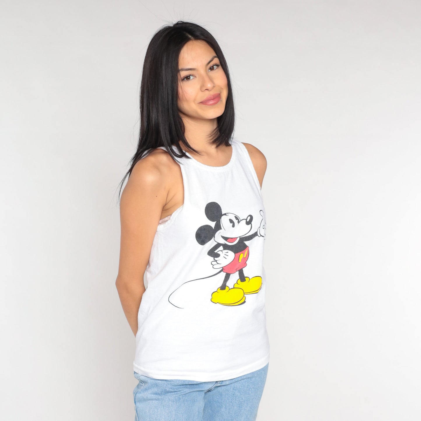 90s Mickey Mouse Disney Tank Top White Graphic Sleeveless Tee Small