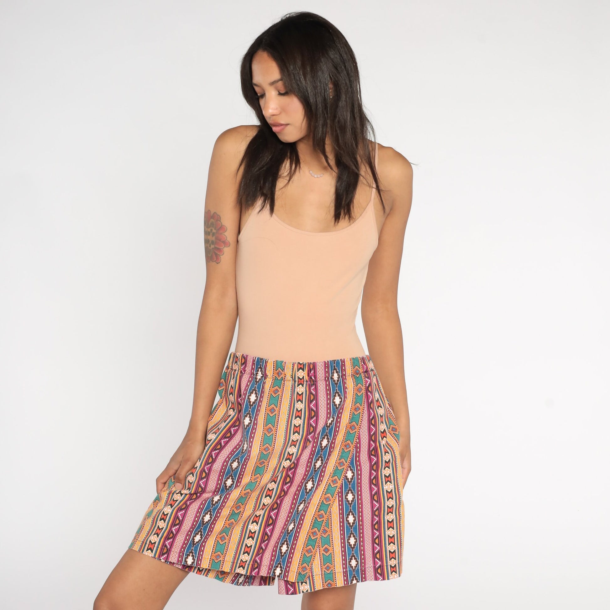 90s Southwestern Geometric Striped Mini Skort High Waisted Medium