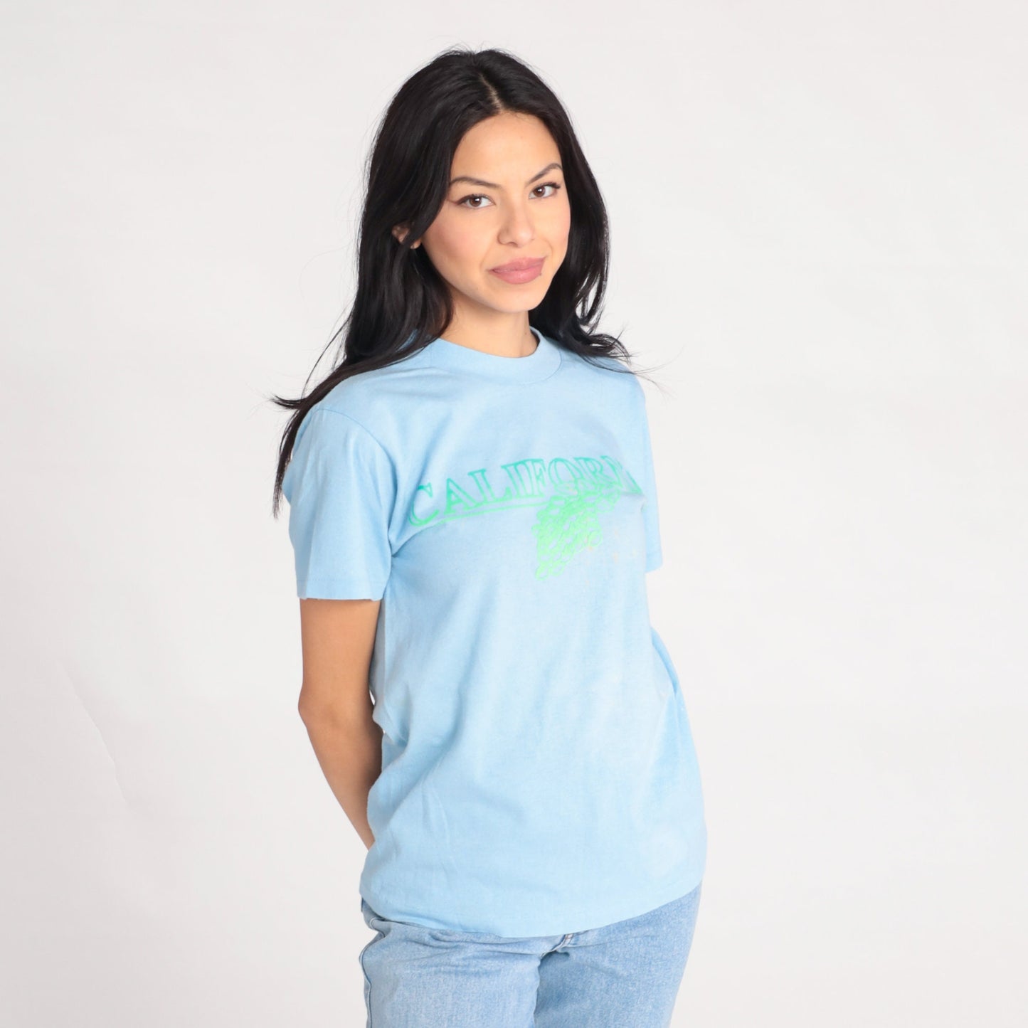 80s California Grape Vineyard Graphic T-Shirt Baby Blue Single Stitch Small