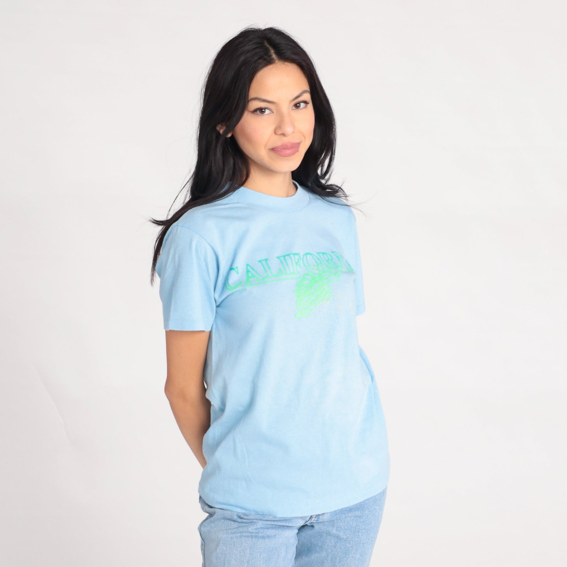 80s California Grape Vineyard Graphic T-Shirt Baby Blue Single Stitch Small