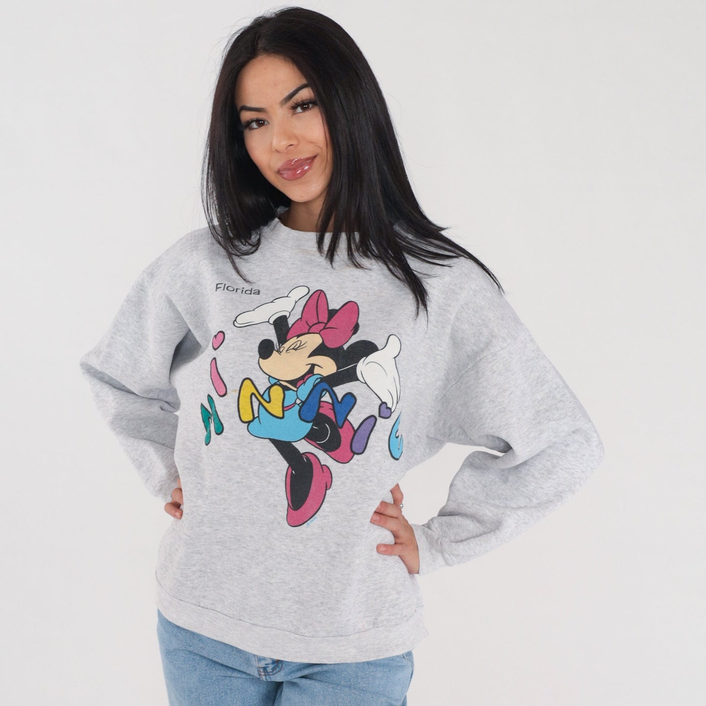 90s Minnie Mouse Disney Florida Sweatshirt Grey Graphic Crewneck Large L