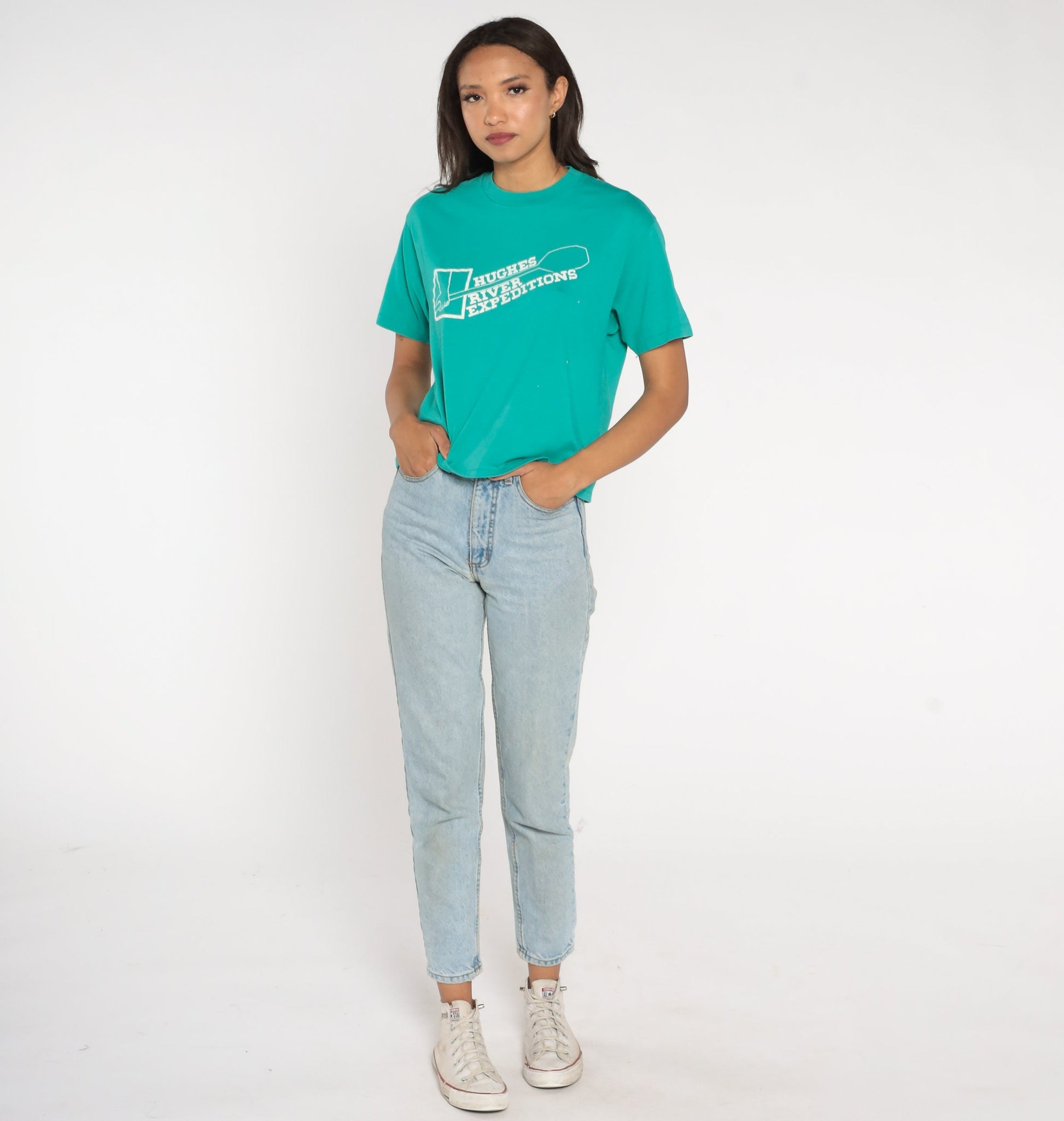 90s Hughes River Expeditions Graphic Tee Stanley Idaho Green Small