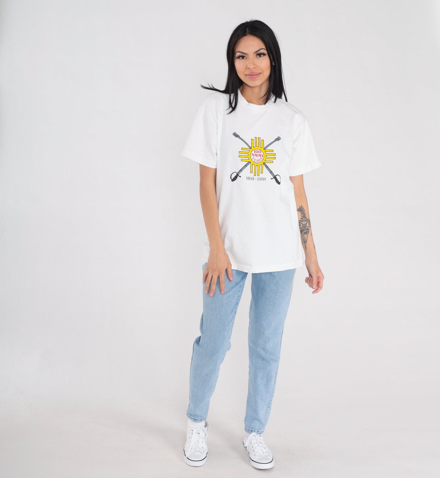 90s New Mexico Military Institute Graphic Tee White Single Stitch Medium M