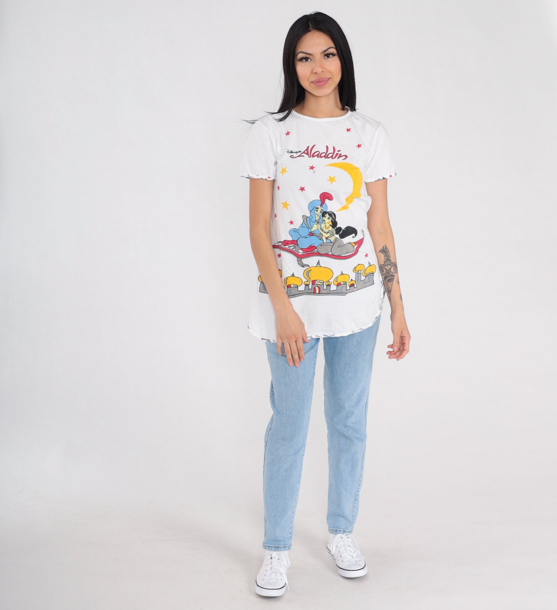 90s Disney Aladdin Princess Jasmine Graphic T-Shirt White Single Stitch Small