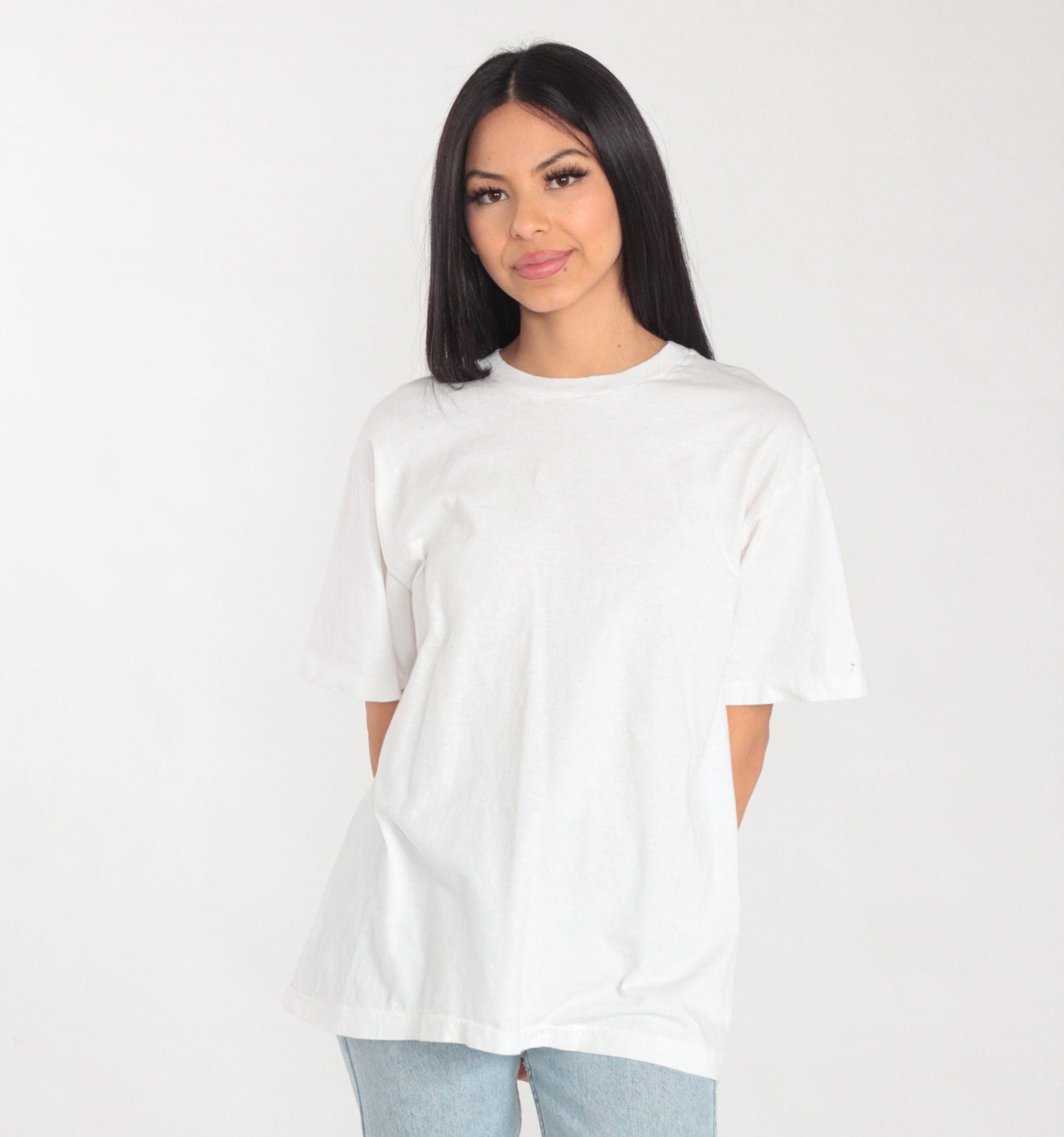90s Plain White Crew Neck T-Shirt Single Stitch Vintage Large L