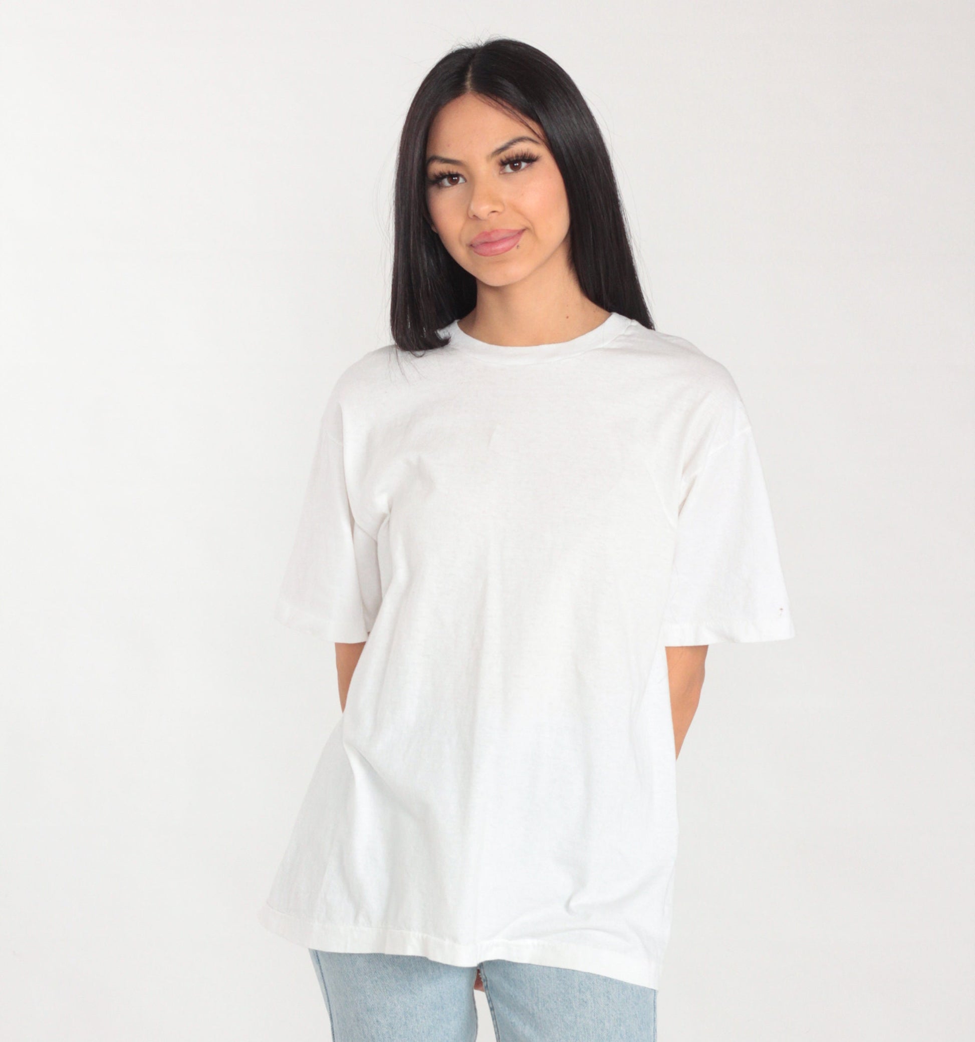 90s Plain White Crew Neck T-Shirt Single Stitch Vintage Large L