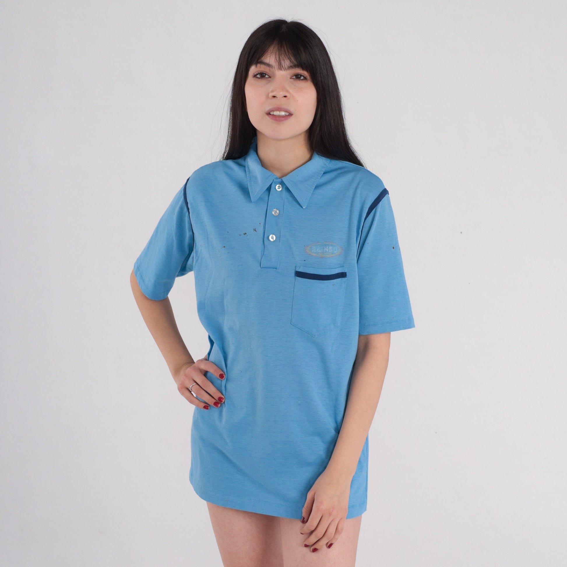 70s Rainbo Bread Blue Polo Shirt Medium M Vintage Collared