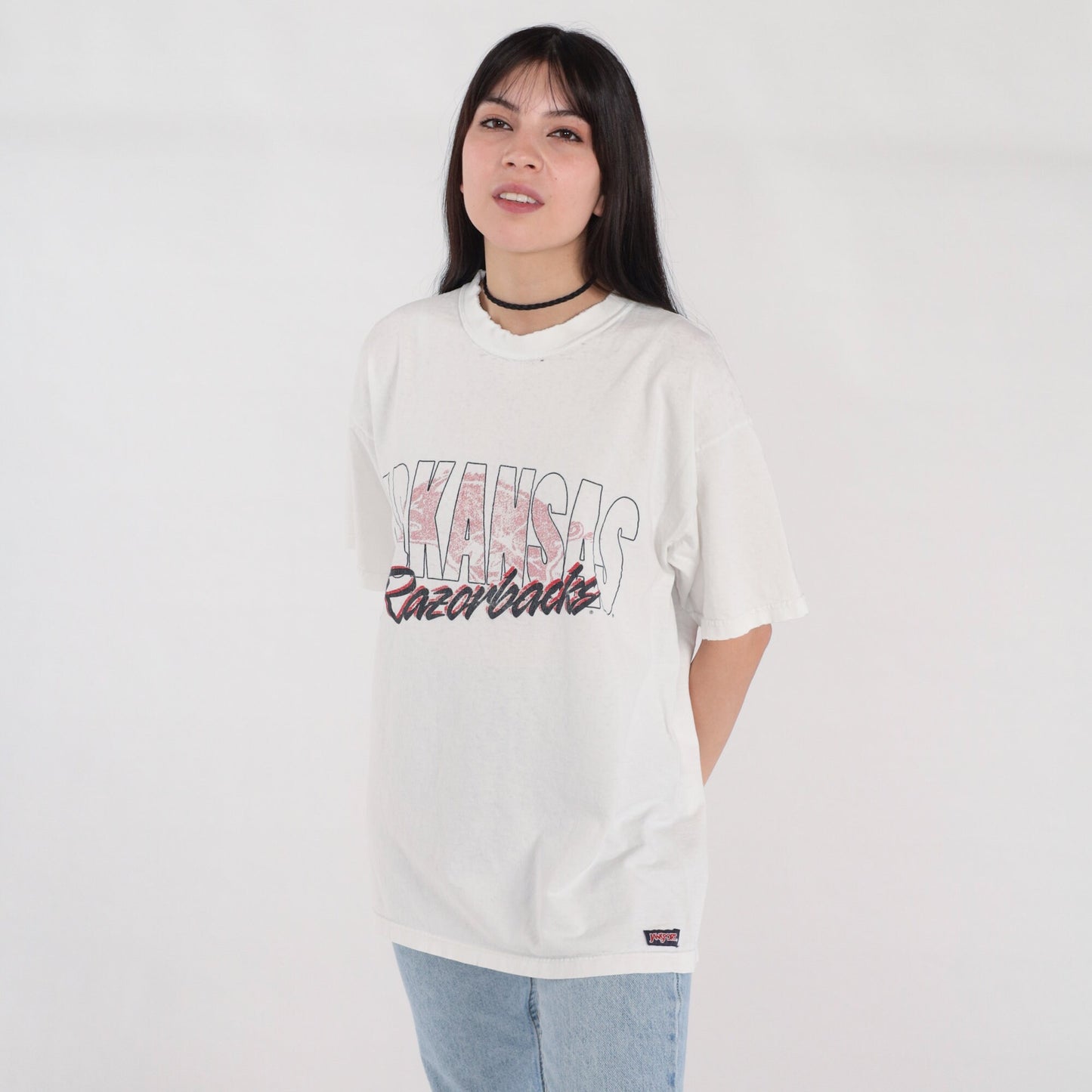 90s Arkansas Razorbacks Football Graphic T-Shirt White Cotton Large L