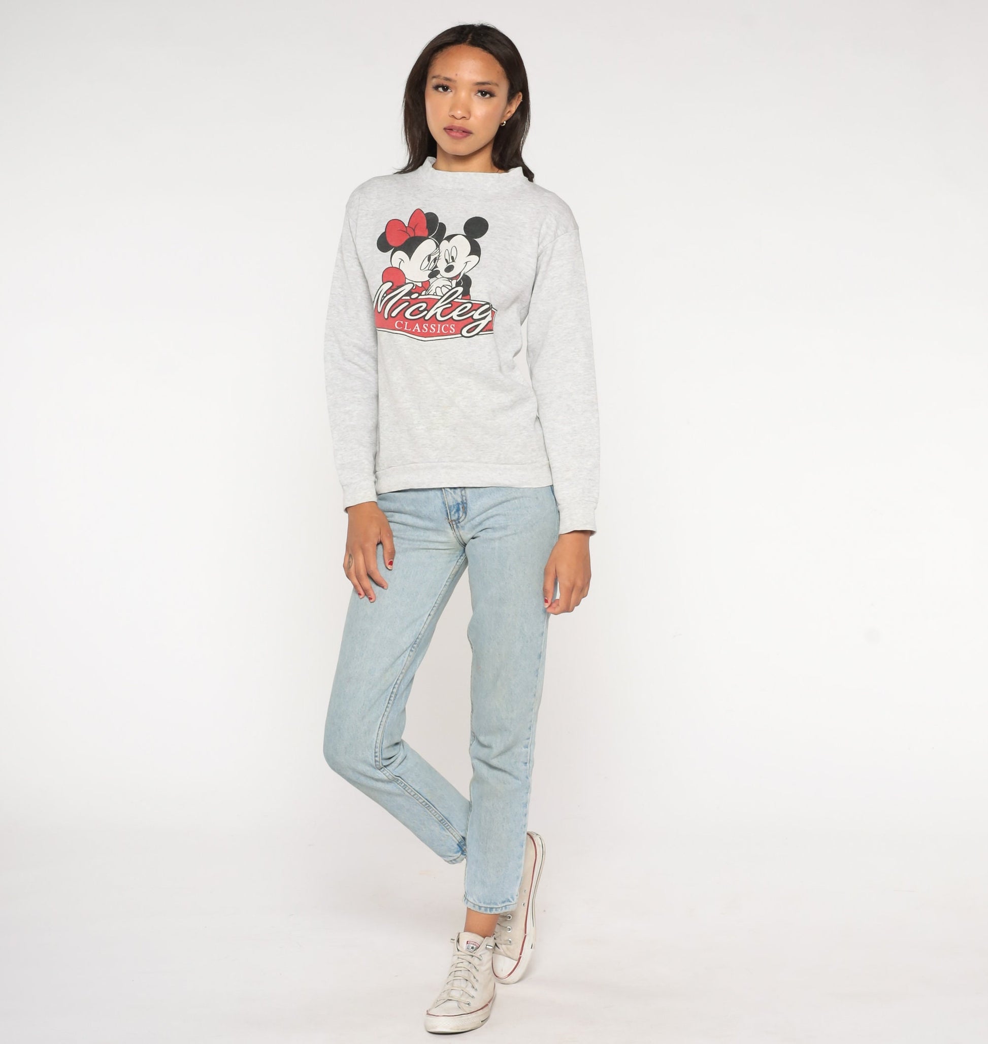 90s Disney Mickey Minnie Mouse Sweatshirt Heather Grey Cartoon Small S