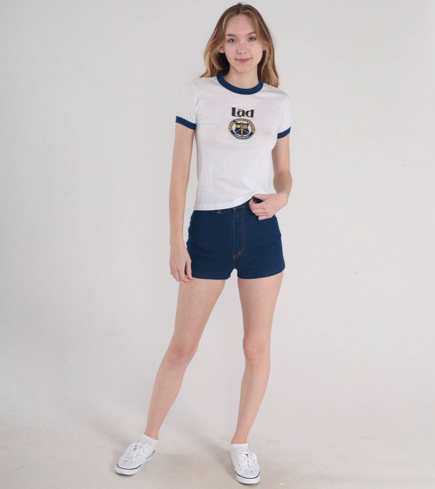 80s Royal Ambassador Lad Christian Ministry Ringer Tee White Blue XS