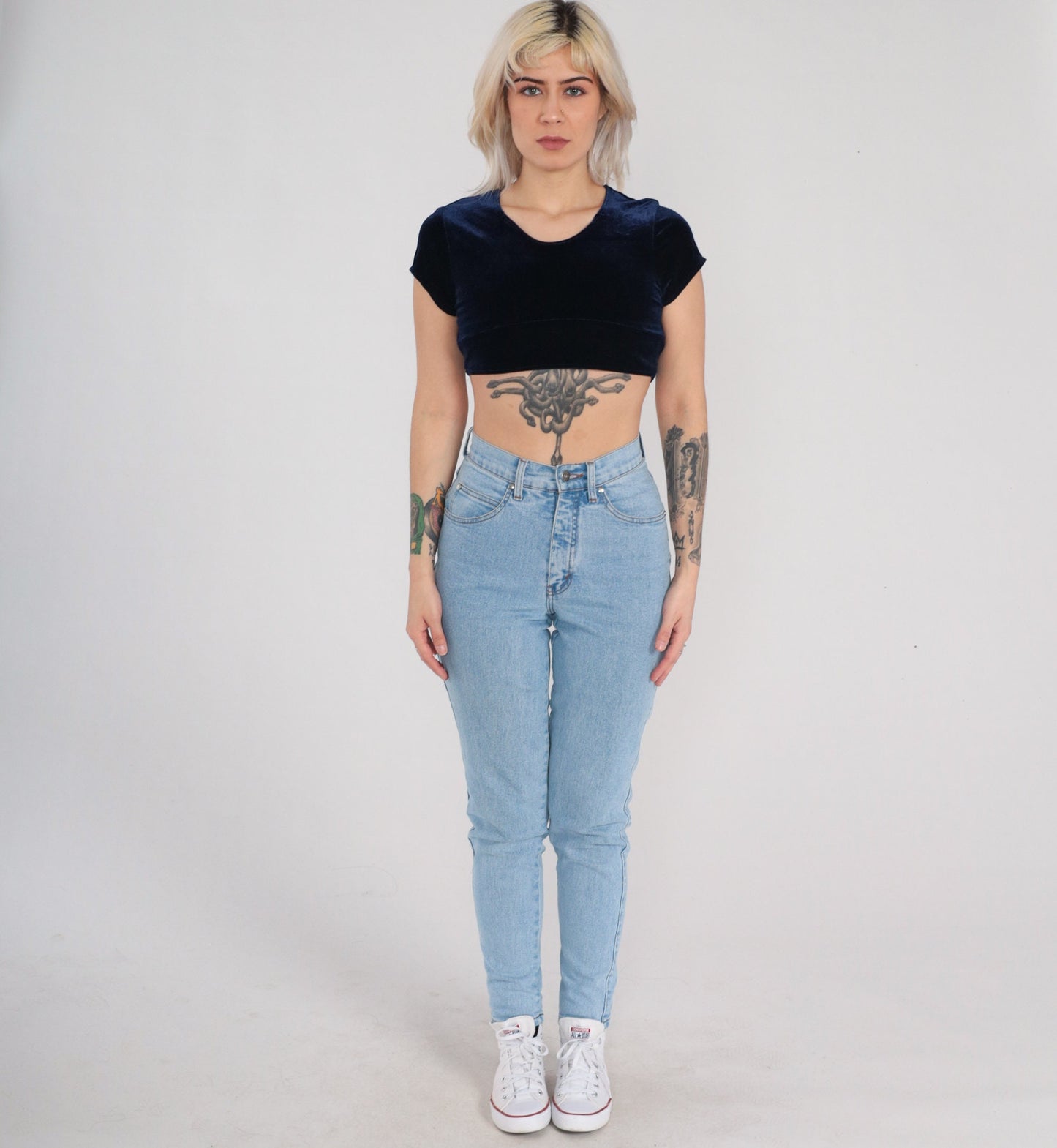 Y2K Navy Velvet Crop Top Short Sleeve Blouse Small XS