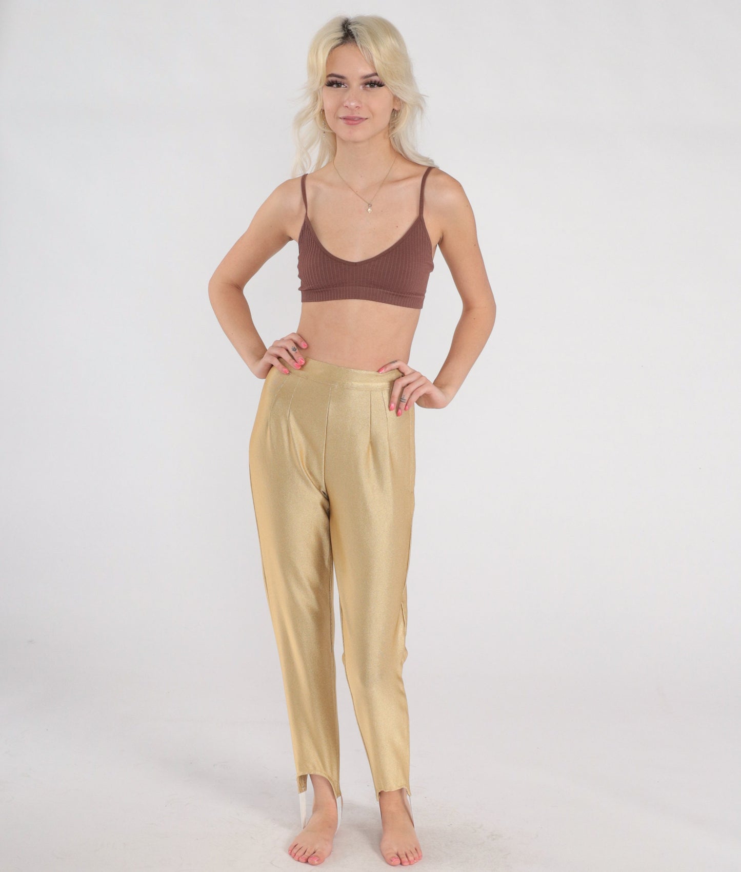 80s Gold Metallic Stirrup Pants High Waisted Tapered Trousers Extra Small