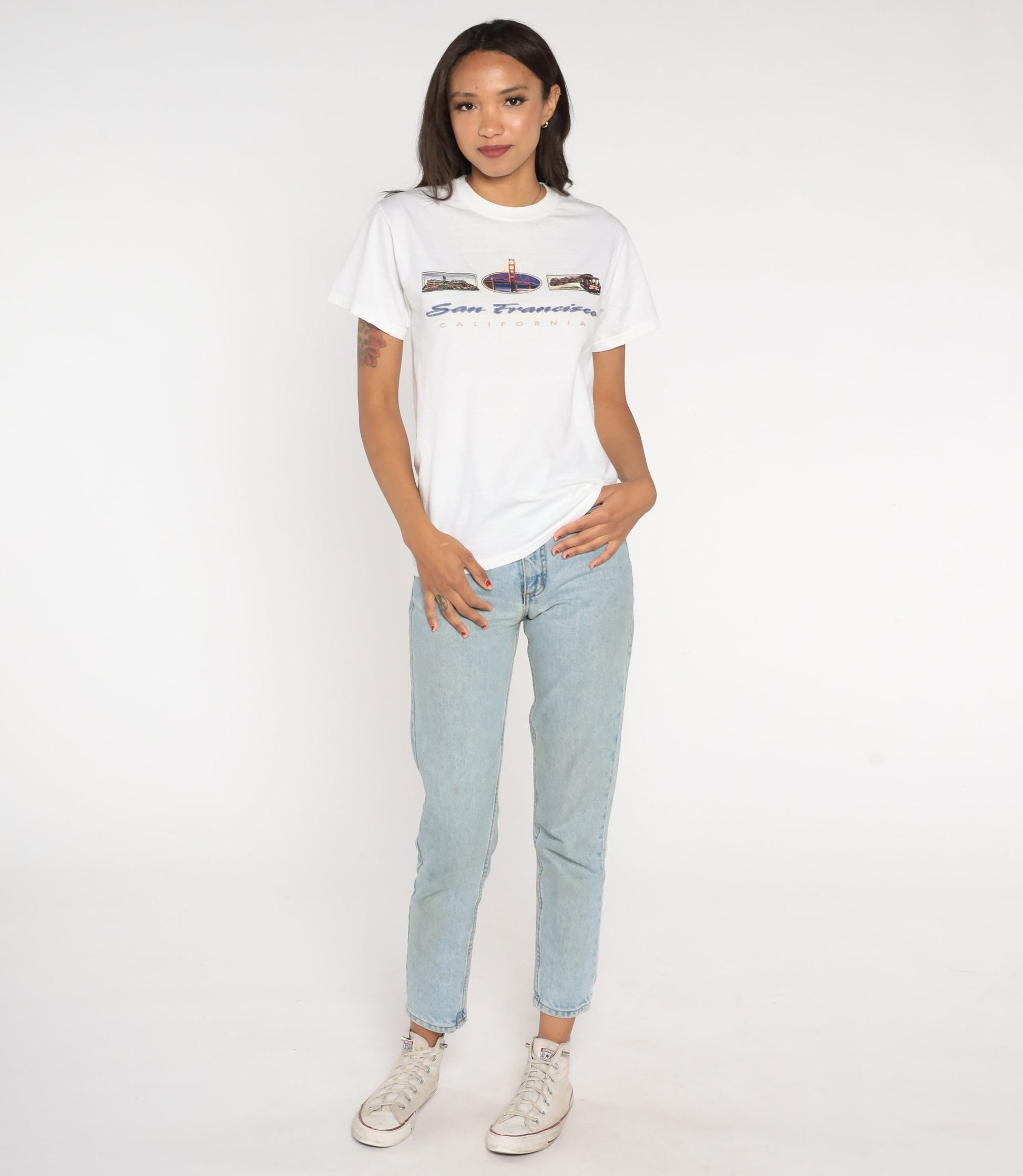 00s San Francisco Golden Gate Bridge Graphic T-Shirt White Cotton Small