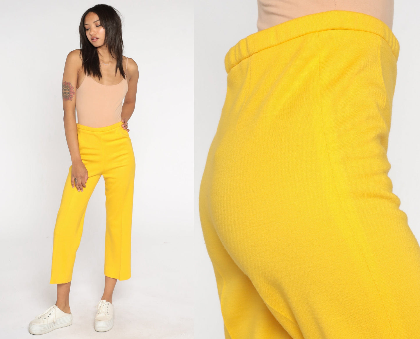 70s Bright Yellow High-Rise Straight Leg Trousers Ankle Length Small