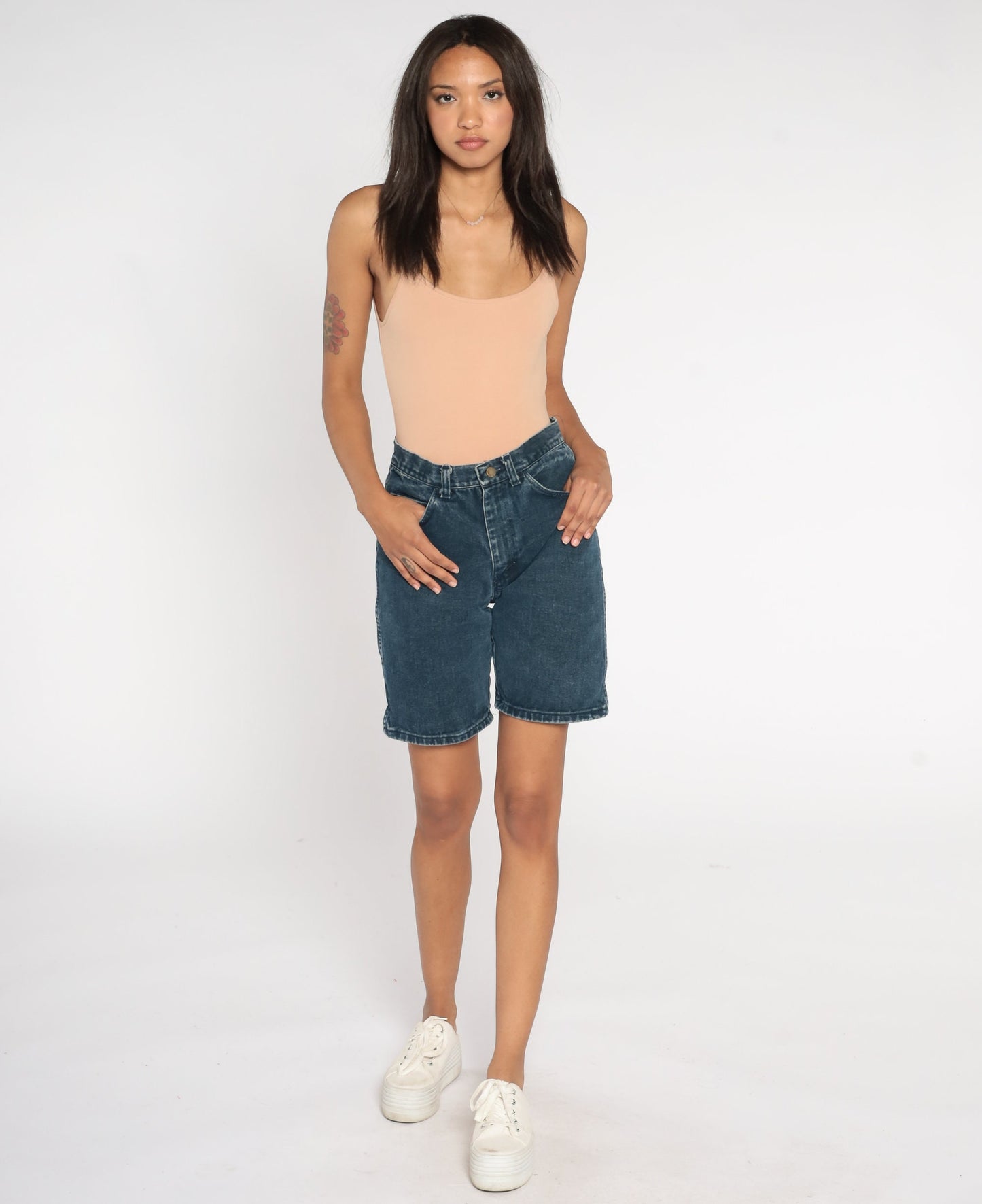 90s Wrangler Dark Blue Denim Shorts High Waist Jean Shorts Medium 29