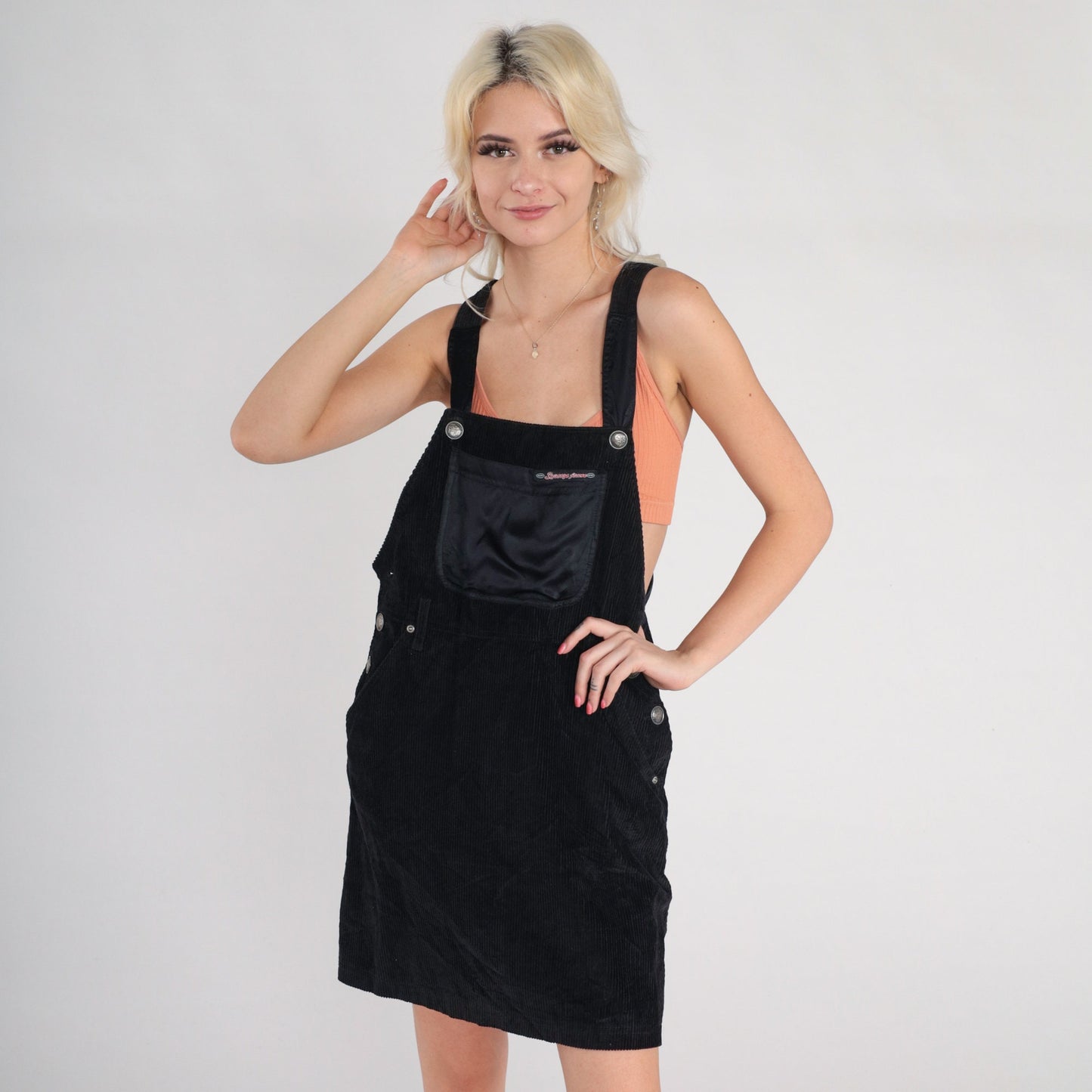 90s Squeeze Jeans Black Corduroy Overall Dress Mini Skort Small