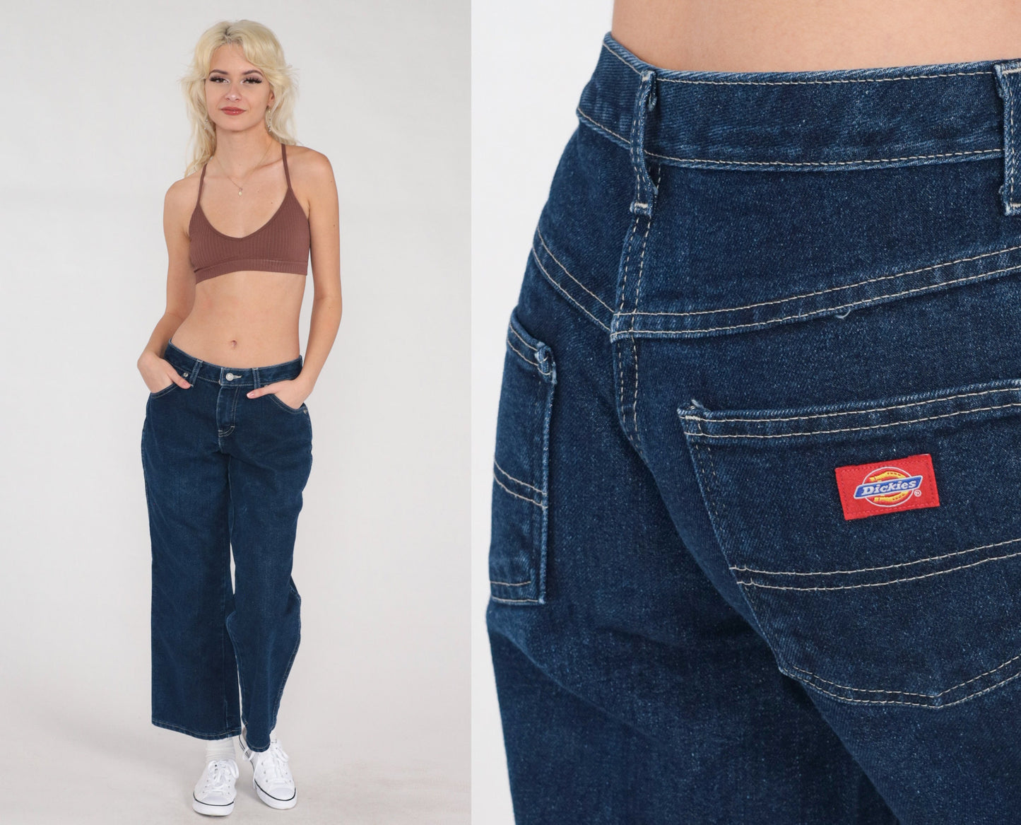 Y2K Dickies Flare Jeans Low Rise Dark Wash Denim Bell Bottom 00s Medium