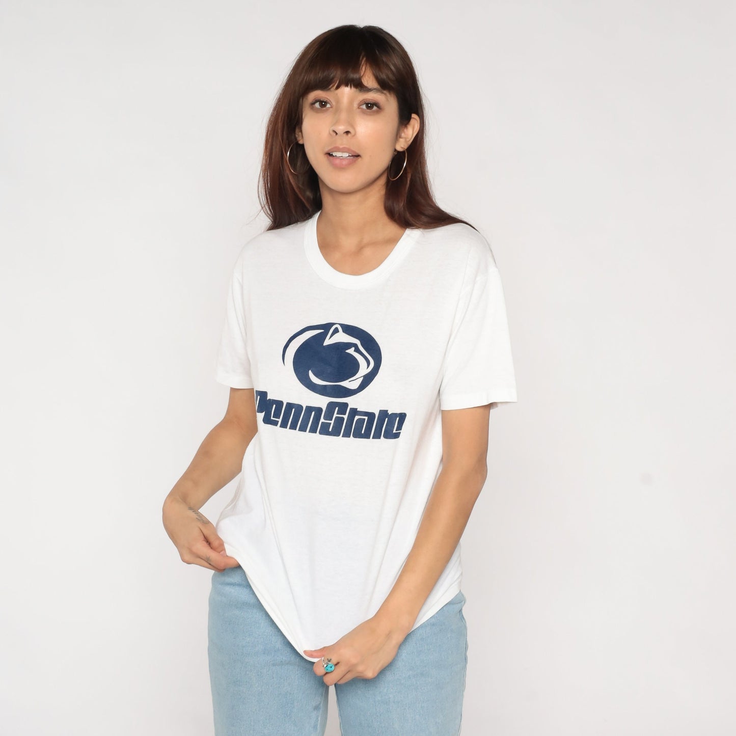 90s Penn State Nittany Lions Graphic T-Shirt White College Football Medium