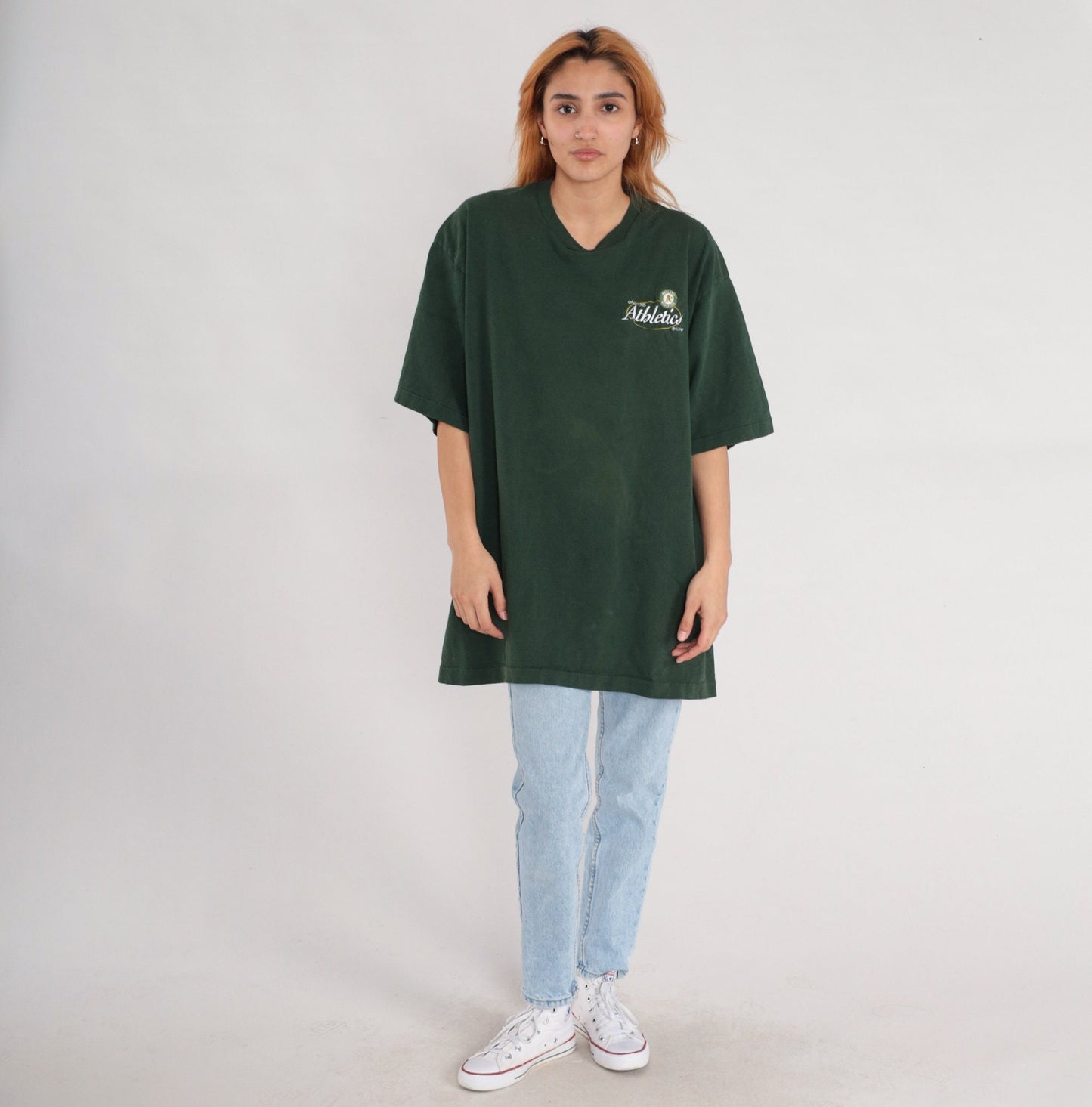 90s Oakland Athletics MLB Baseball T-Shirt Green Cotton XXL