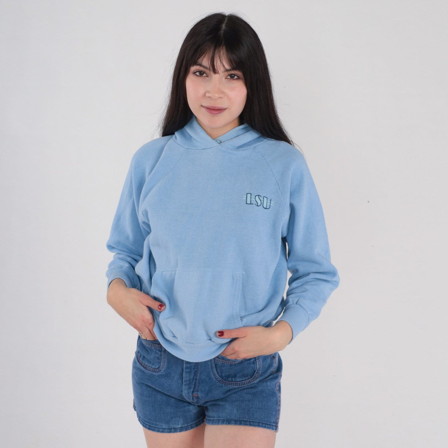 80s LSU Louisiana State University Hoodie Baby Blue Raglan Small