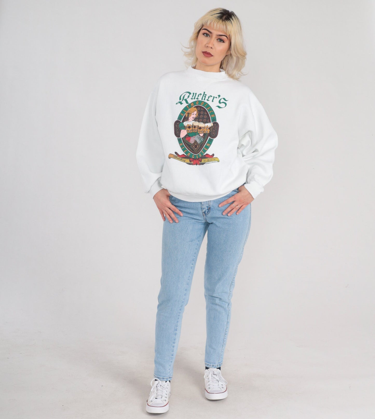 90s Rucker's Biergarten Pennsylvania Graphic Sweatshirt White Large
