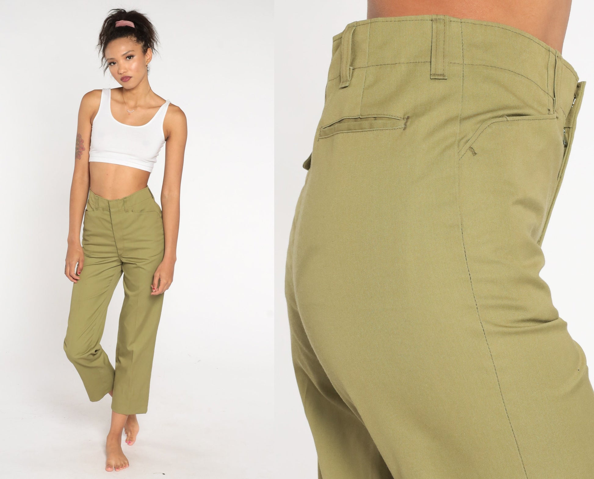 80s Boy Scout Olive Green Cotton Pants High Waisted Uniform Small
