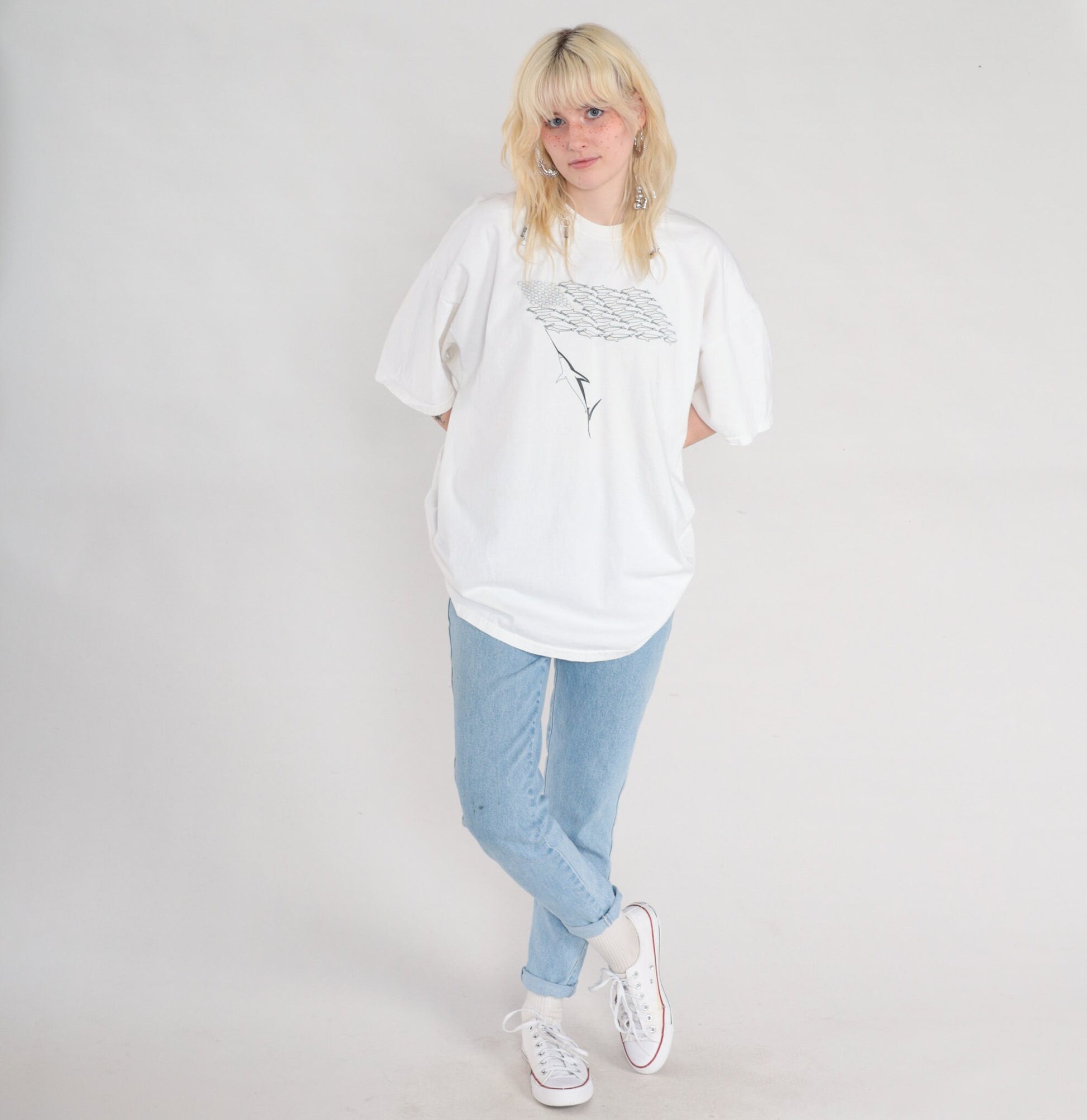 90s Fish Flag Graphic T-Shirt White Cotton Hanes XXL