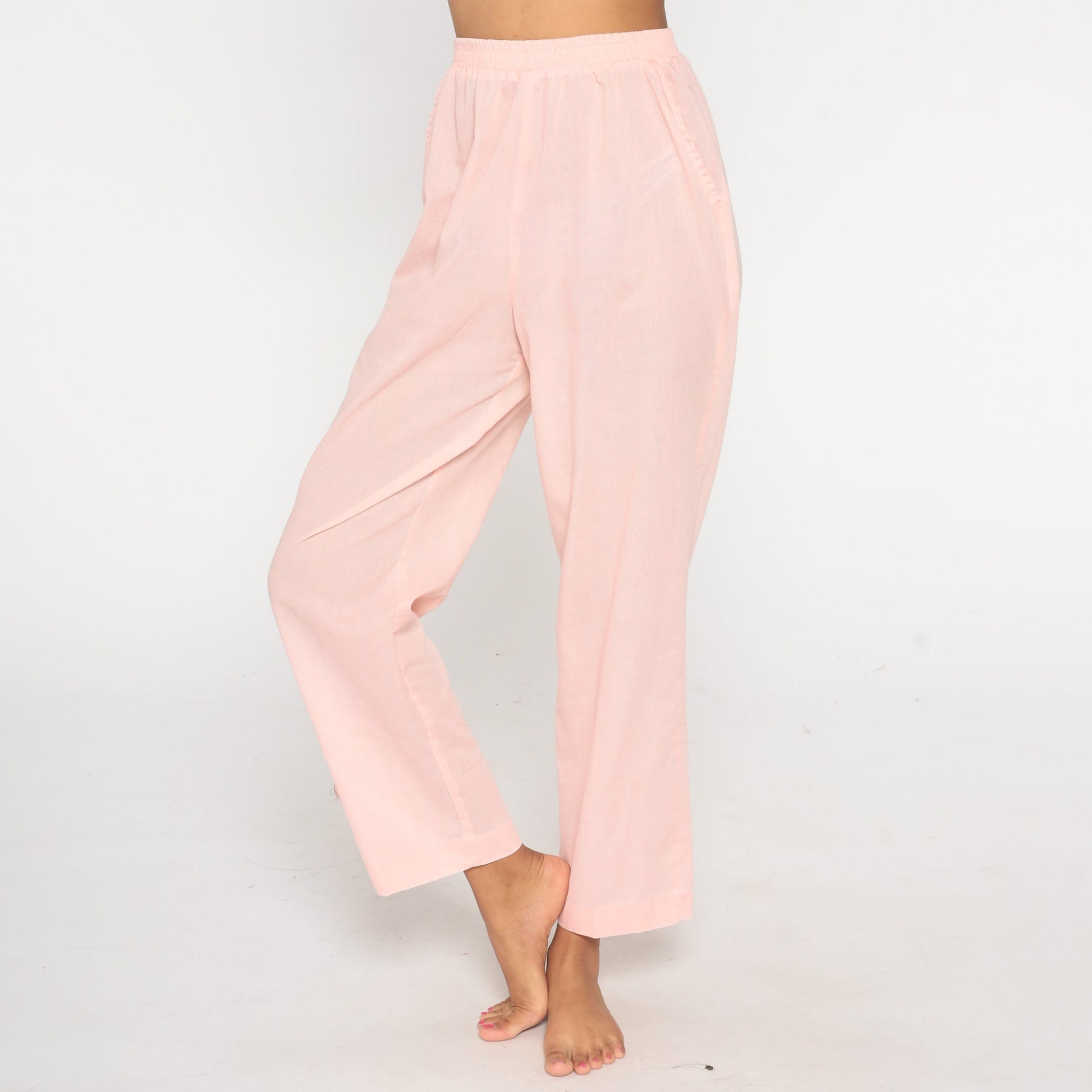 80s Baby Pink Tapered High-Waist Trousers Cotton Blend Small Medium