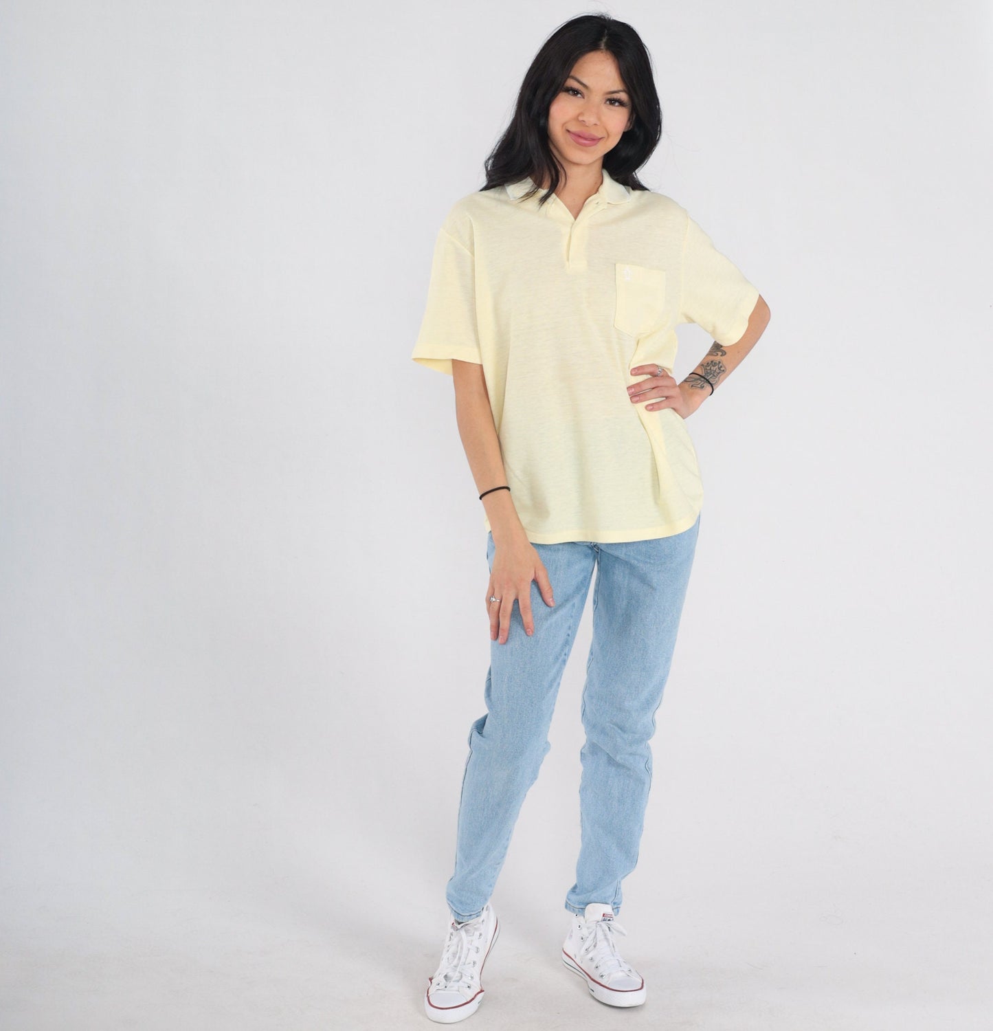 90s Munsingwear Polo Shirt Yellow Penguin Logo Collared Tee Medium M
