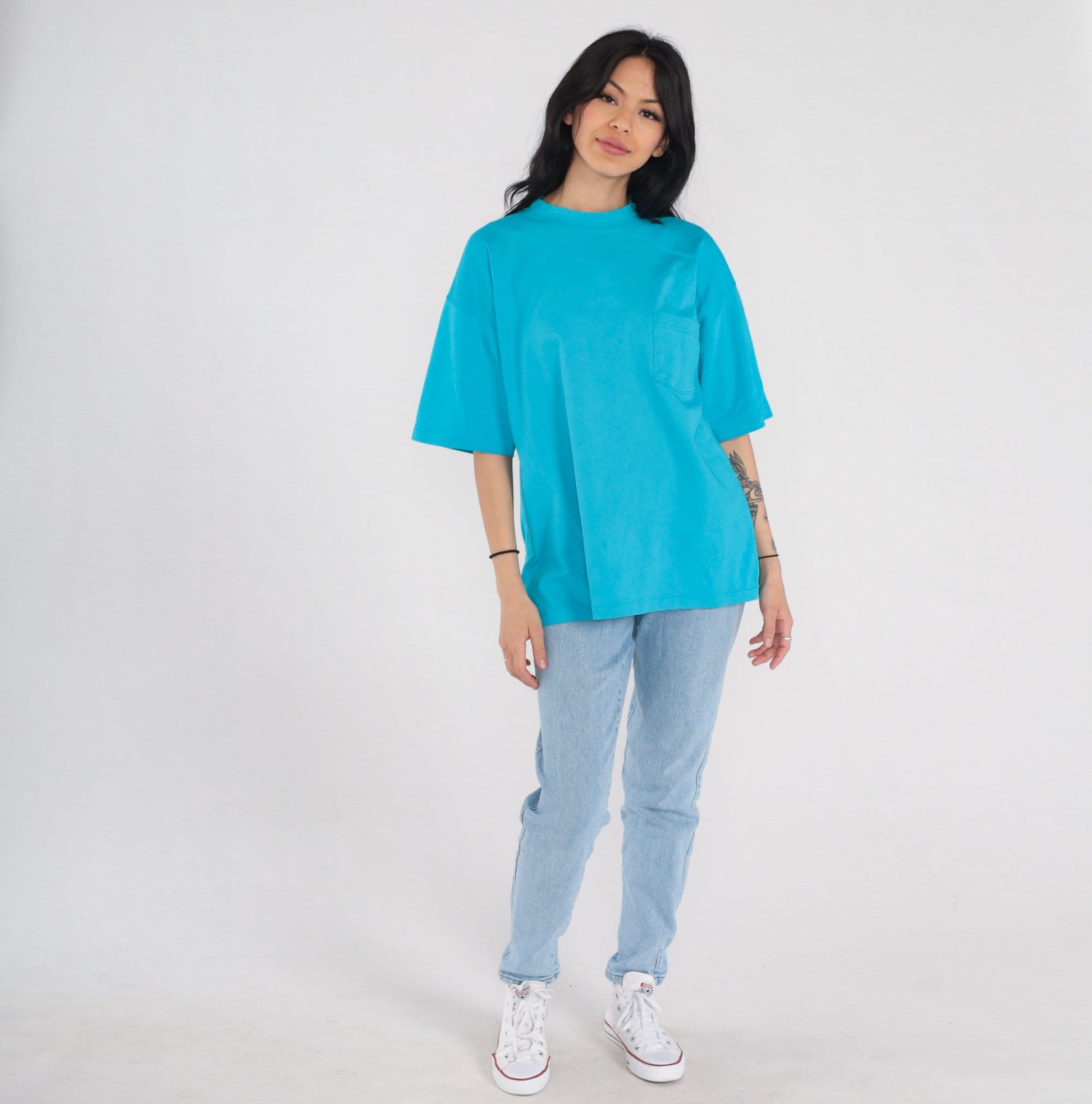 Y2K Eddie Bauer Pocket T-Shirt Blue Cotton Crewneck Medium