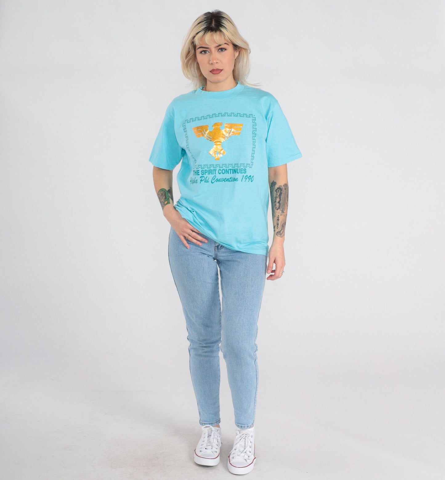 Alpha Phi Convention 1990 Sorority T-shirt Metallic Gold Phoenix Blue Medium