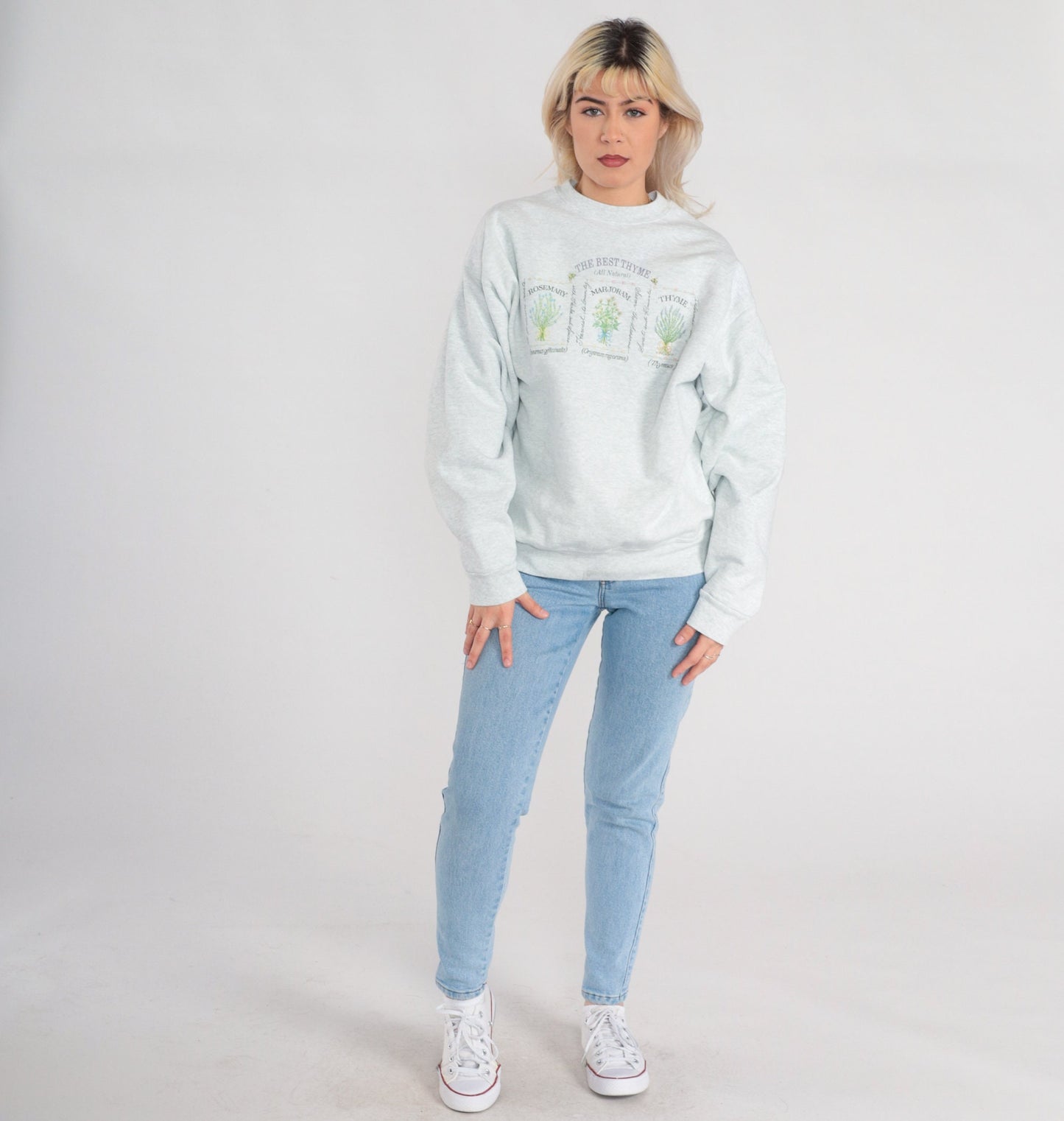 90s The Best Thyme Herb Graphic Sweatshirt Heather Grey Crewneck Large L