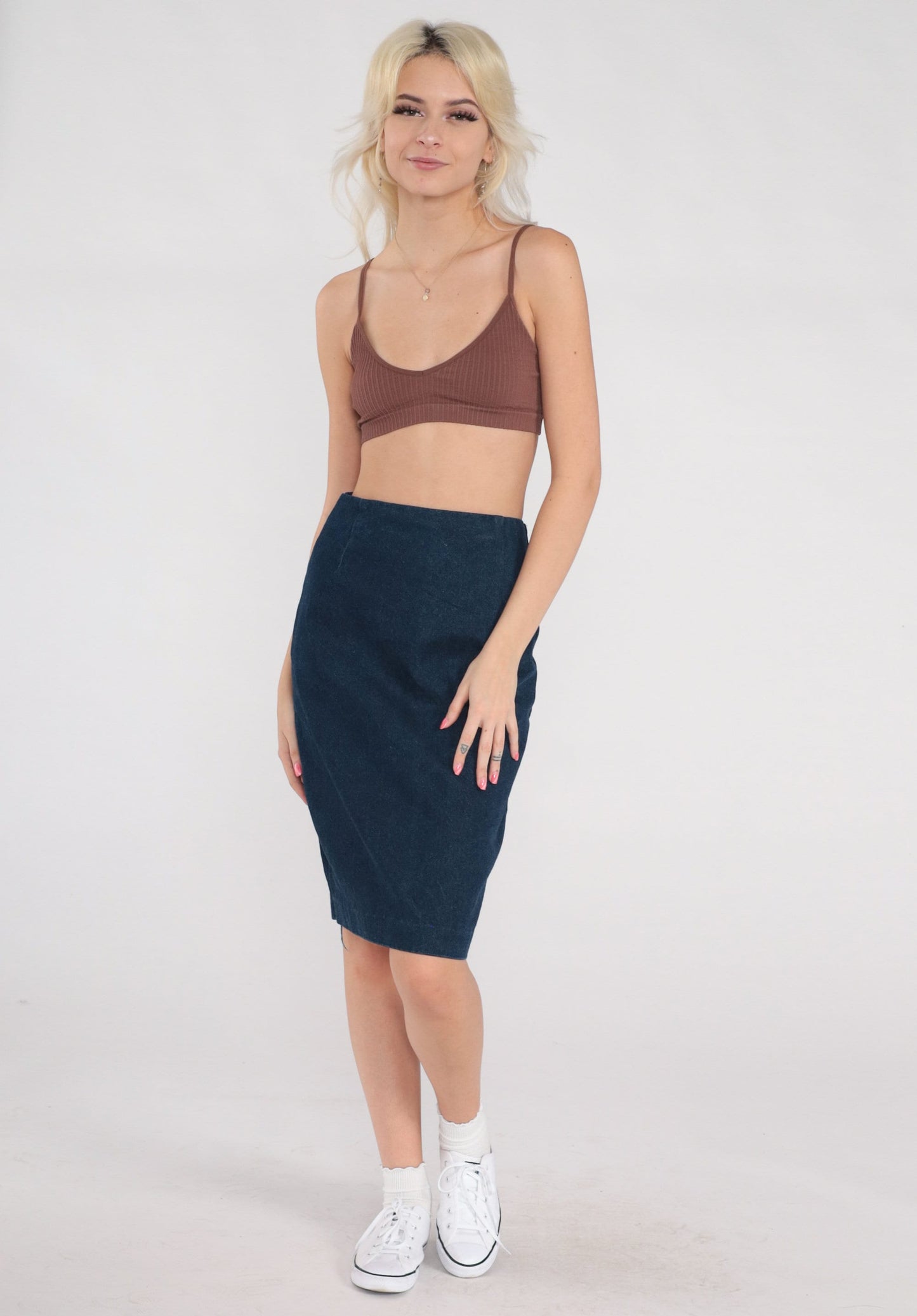 80s Dark Wash Denim Mini Skirt High Waist Pencil Cut Extra Small